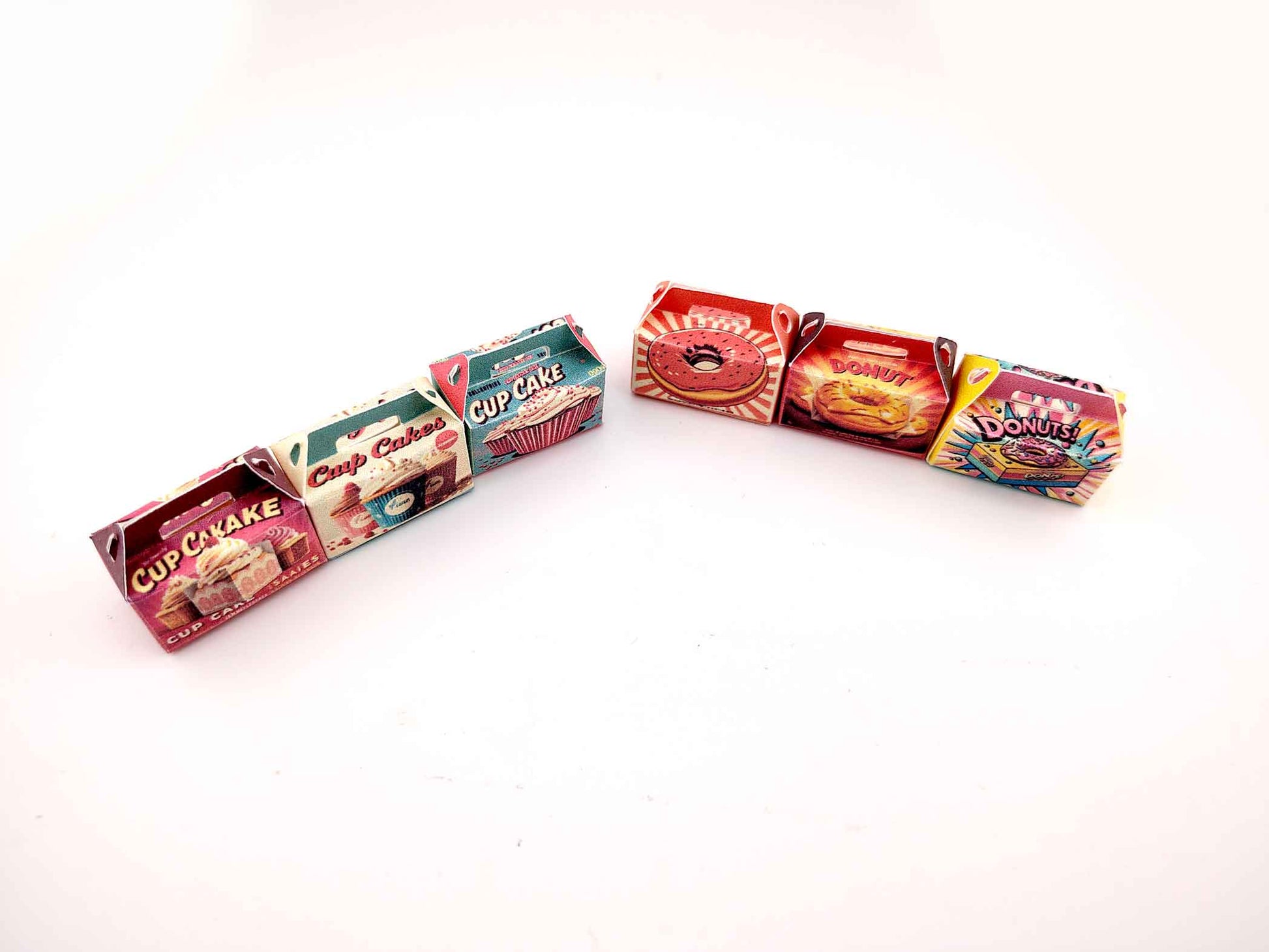Baking Donut box and Cup Cake box, 6 styles colorful diorama  for 1:12 Dollhouse accessories and food perfect decoration