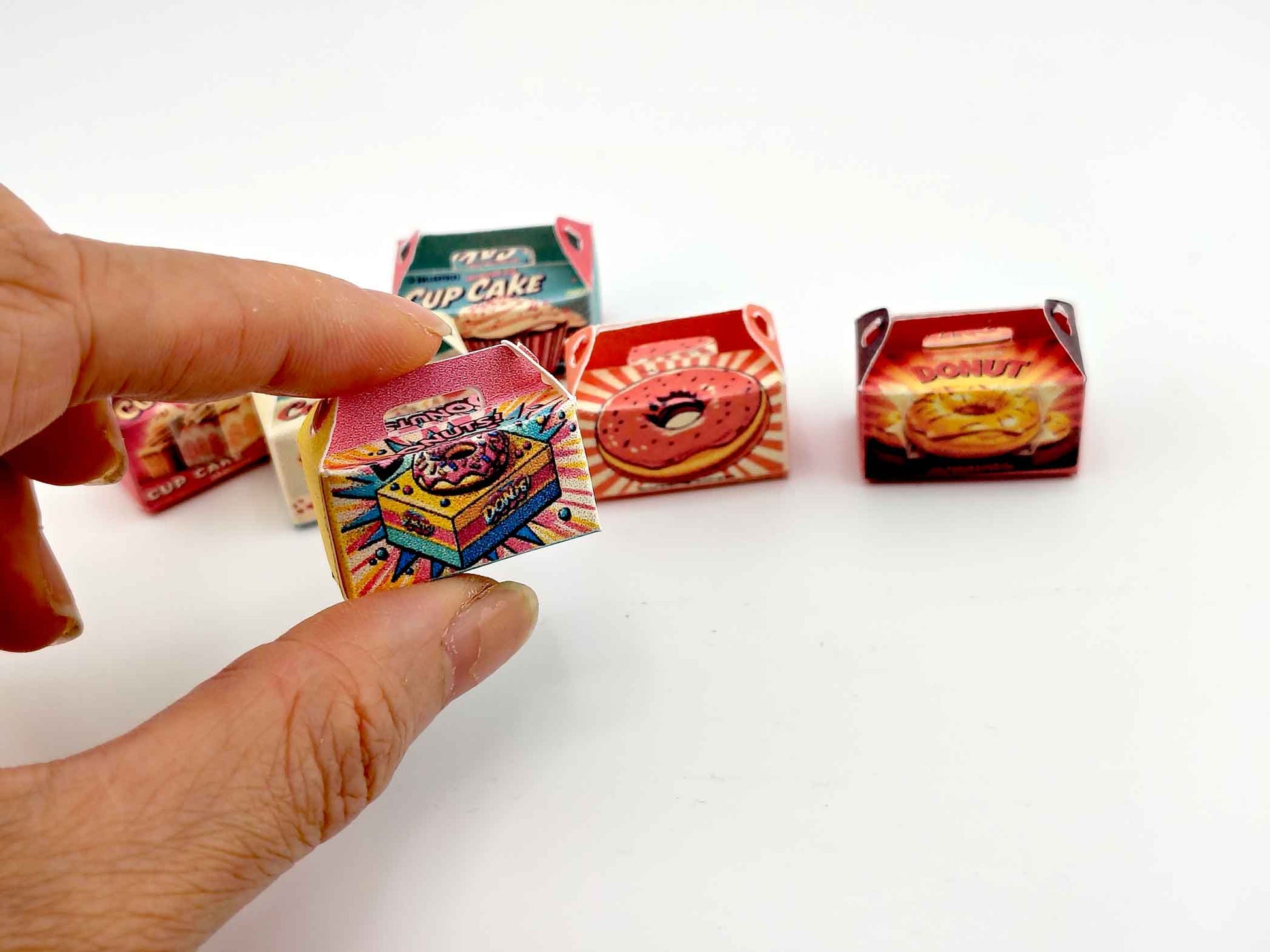 Baking Donut box and Cup Cake box, 6 styles colorful diorama  for 1:12 Dollhouse accessories and food perfect decoration