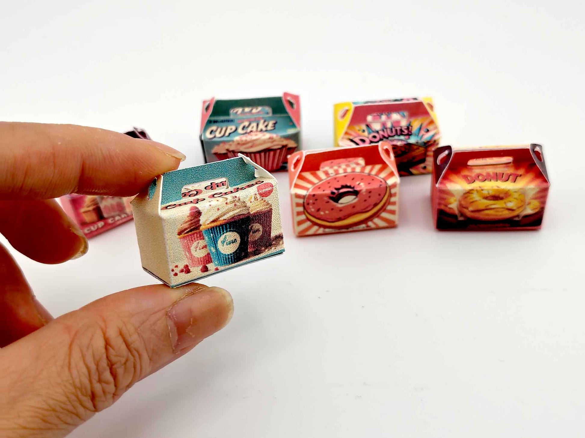 Baking Donut box and Cup Cake box, 6 styles colorful diorama  for 1:12 Dollhouse accessories and food perfect decoration