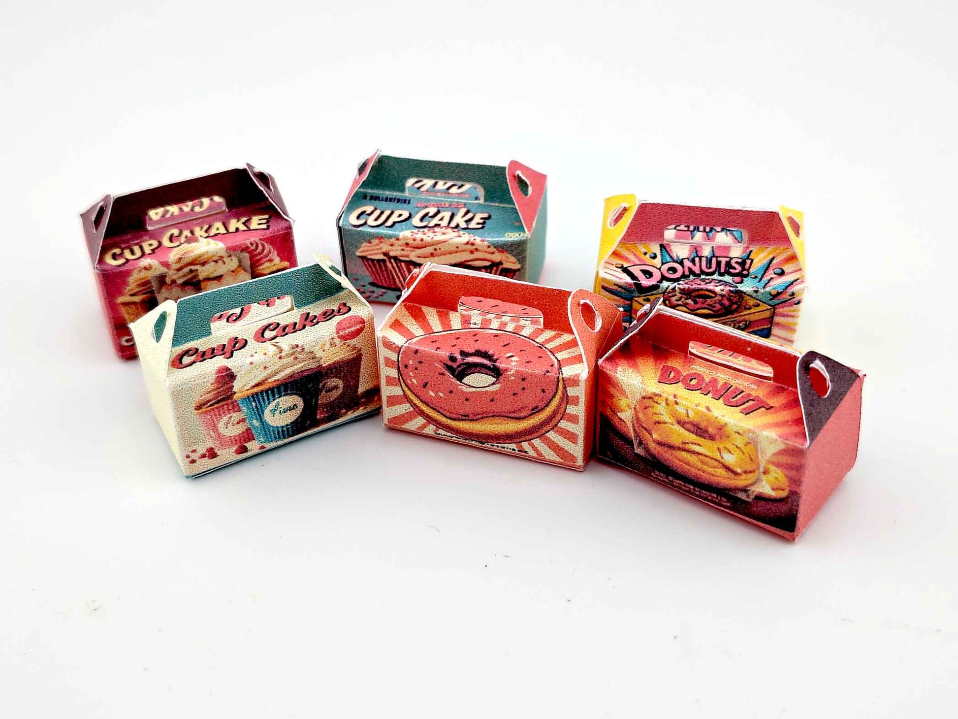 Baking Donut box and Cup Cake box, 6 styles colorful diorama  for 1:12 Dollhouse accessories and food perfect decoration