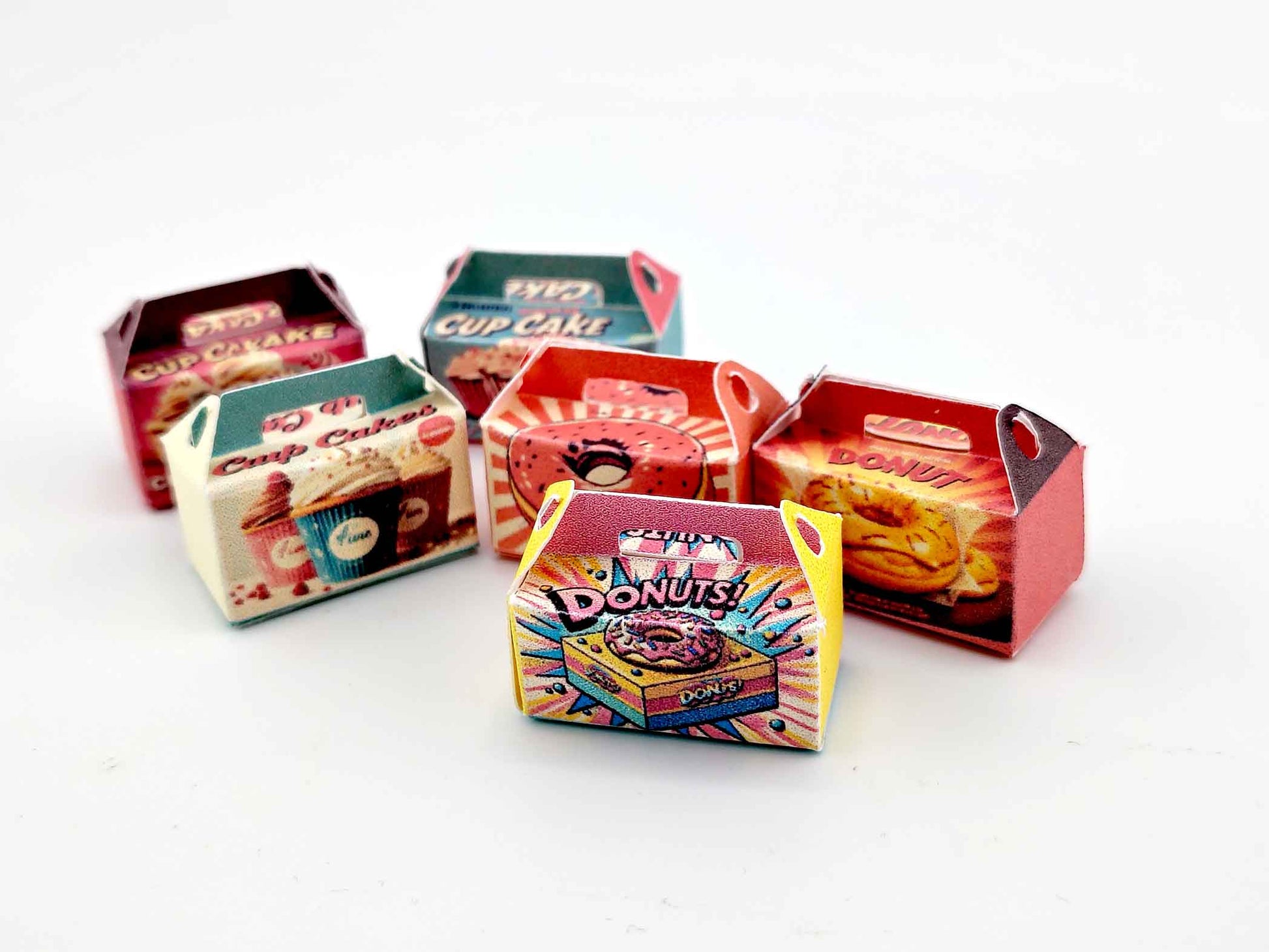Baking Donut box and Cup Cake box, 6 styles colorful diorama  for 1:12 Dollhouse accessories and food perfect decoration