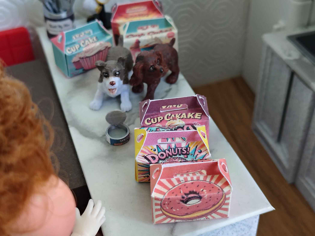 Baking Donut box and Cup Cake box, 6 styles colorful diorama  for 1:12 Dollhouse accessories and food perfect decoration
