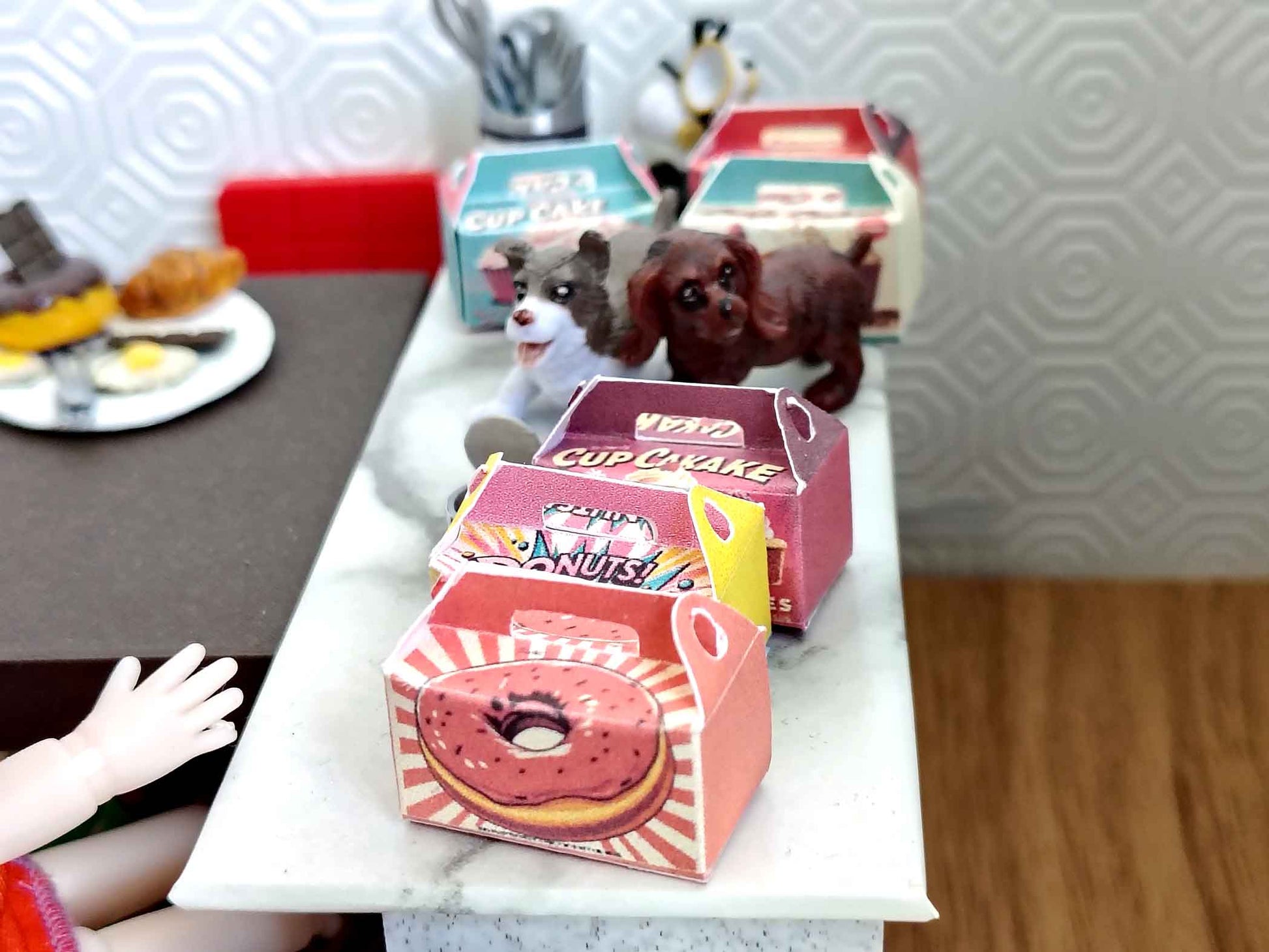 Baking Donut box and Cup Cake box, 6 styles colorful diorama  for 1:12 Dollhouse accessories and food perfect decoration