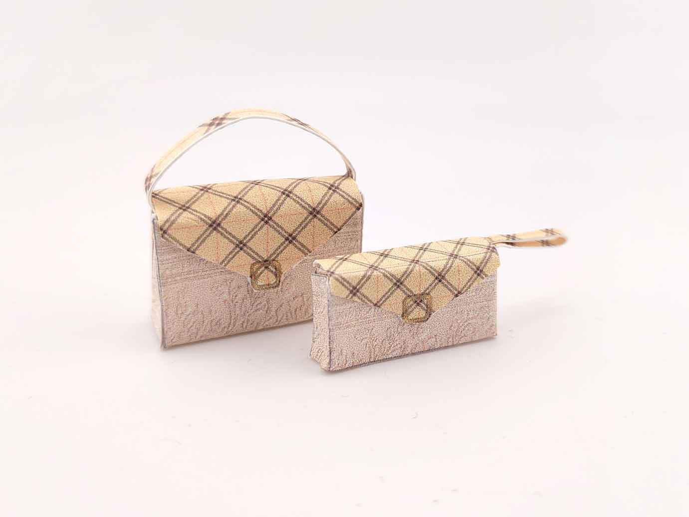 1:12 cozy vintage creamy pink doll fashion purse 4 item 2 style, bags and wallets
