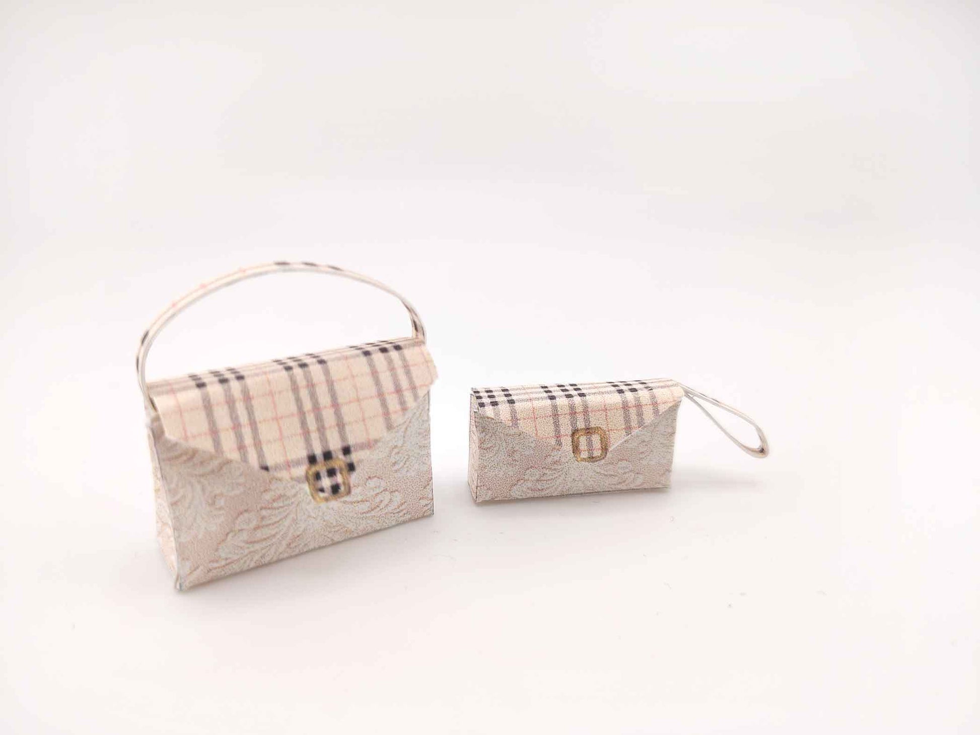 1:12 cozy vintage creamy pink doll fashion purse 4 item 2 style, bags and wallets