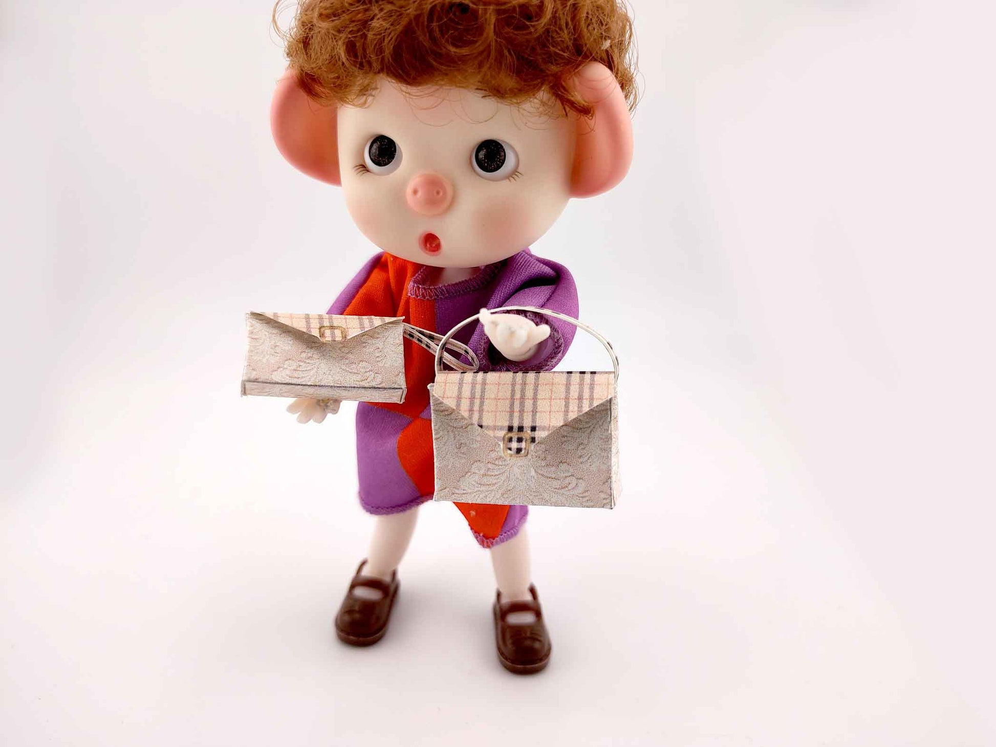 1:12 cozy vintage creamy pink doll fashion purse 4 item 2 style, bags and wallets