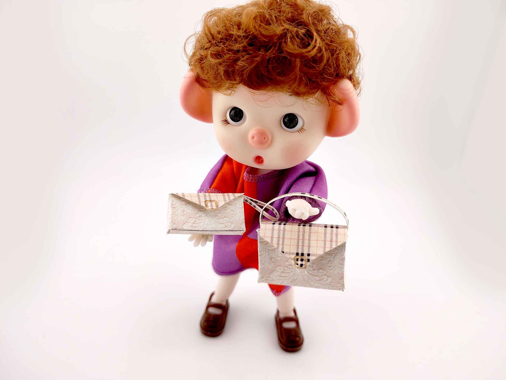 1:12 cozy vintage creamy pink doll fashion purse 4 item 2 style, bags and wallets