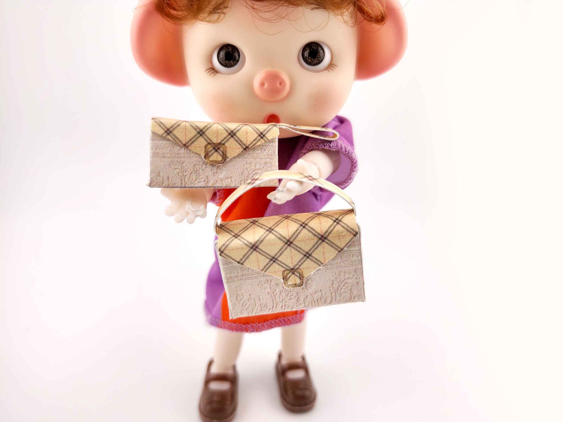 1:12 cozy vintage creamy pink doll fashion purse 4 item 2 style, bags and wallets