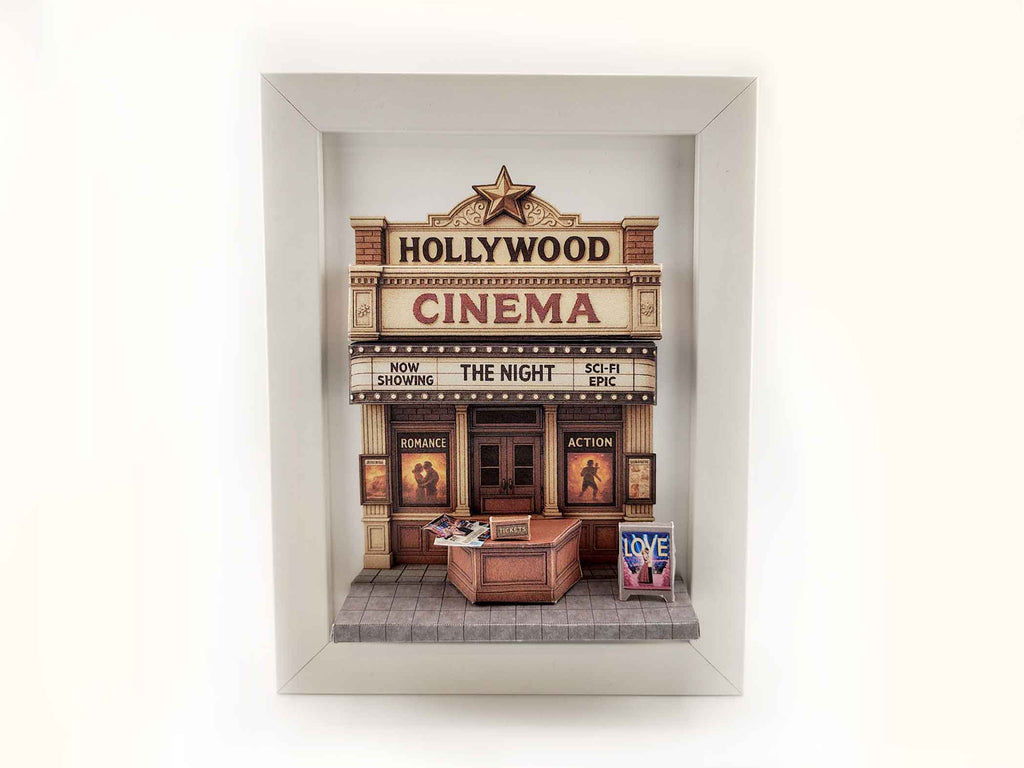 Hollywood Cinema Theater Diorama — Miniature Craft Kit in 7x5 Photo Frame Scene