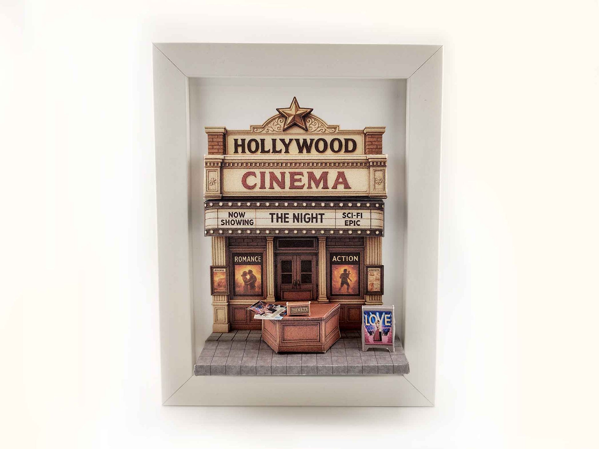 Hollywood Cinema Theater Diorama — Miniature Craft Kit in 7x5 Photo Frame Scene