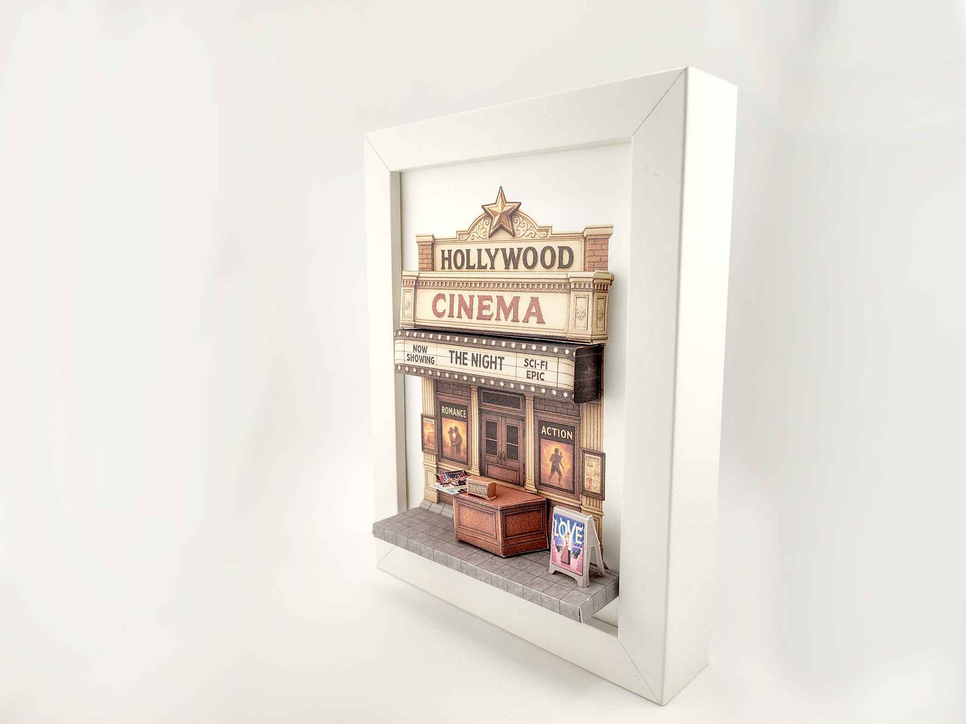 Hollywood Cinema Theater Diorama — Miniature Craft Kit in 7x5 Photo Frame Scene