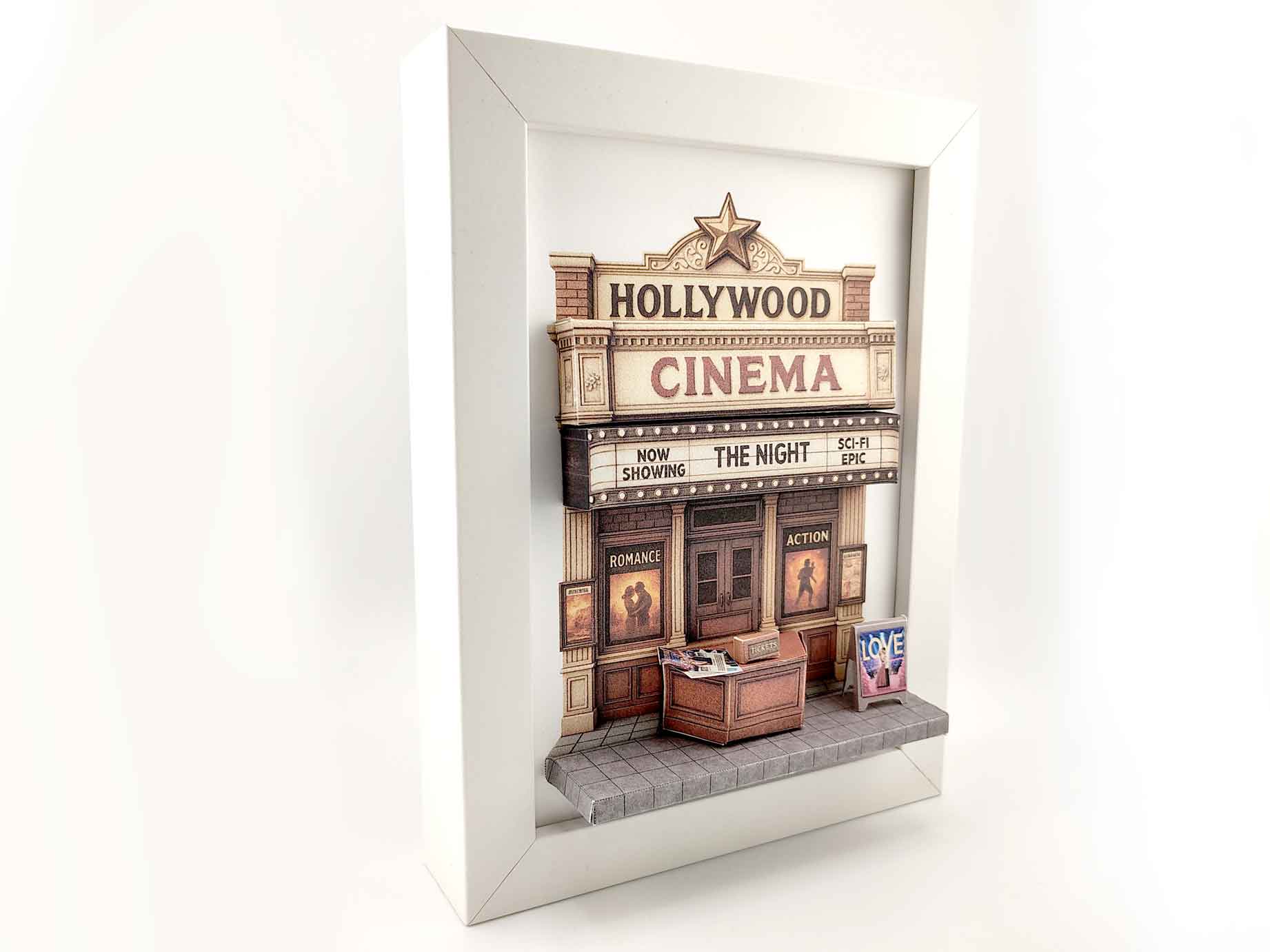 Hollywood Cinema Theater Diorama — Miniature Craft Kit in 7x5 Photo Frame Scene