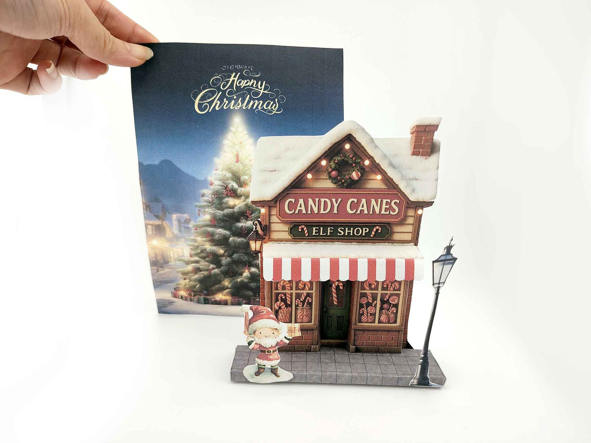 PickScene Christmas elf Candy Canes shop on street 5x7 photo frame with background for DIY a Christmas presents to be a crafting xmas card