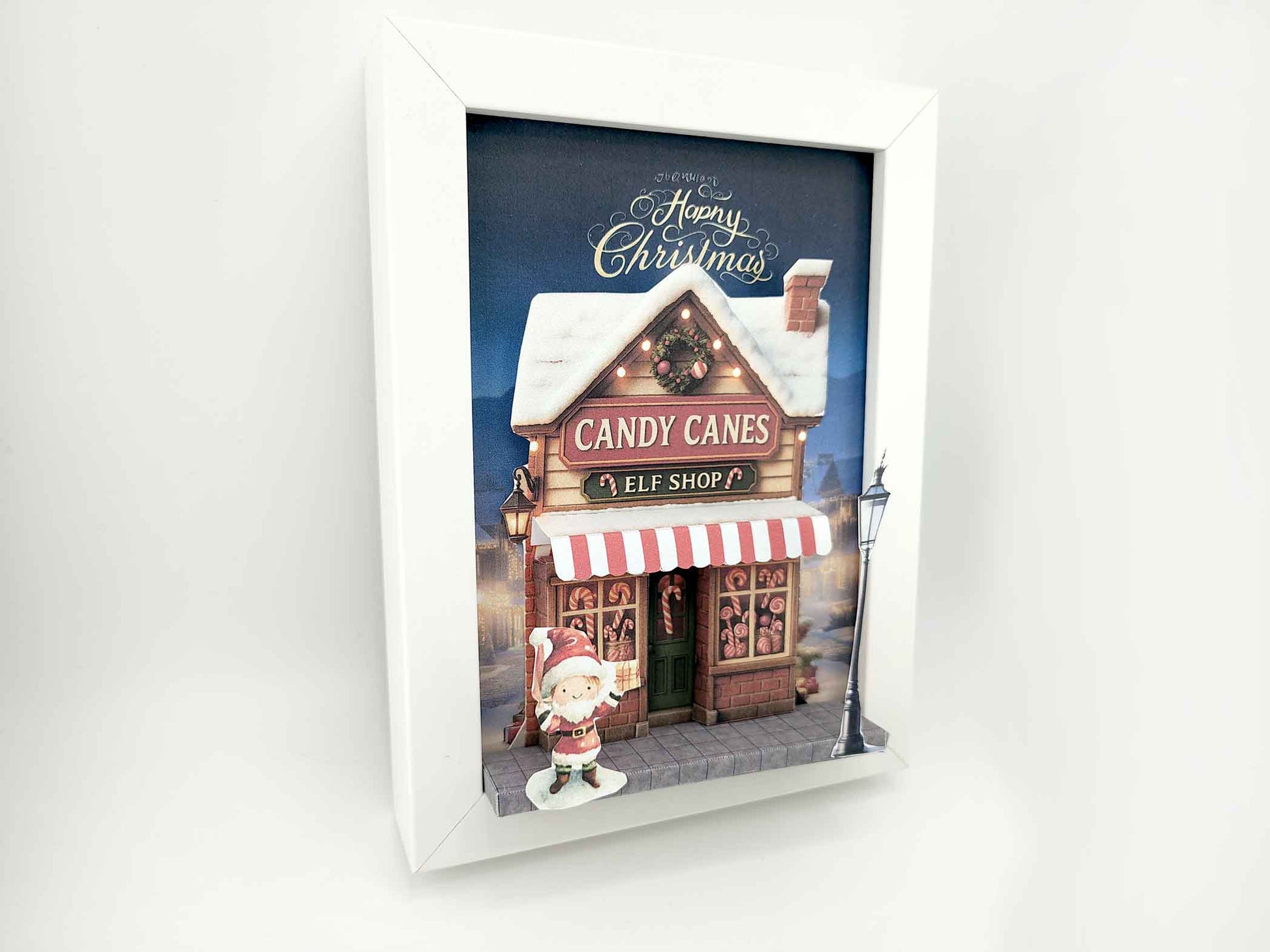 PickScene Christmas elf Candy Canes shop on street 5x7 photo frame with background for DIY a Christmas presents to be a crafting xmas card