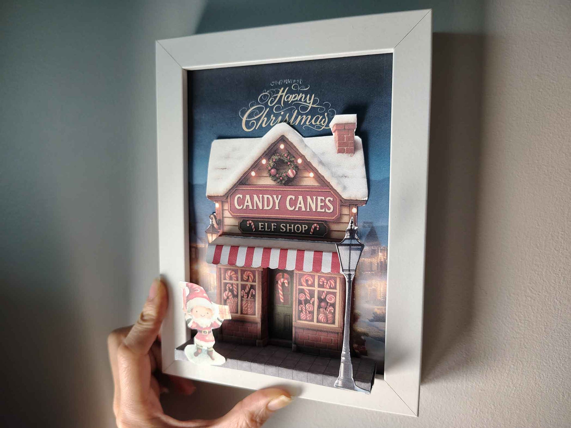 PickScene Christmas  shop on street 5x7 photo frame with background for DIY a Christmas presents to be a crafting xmas card