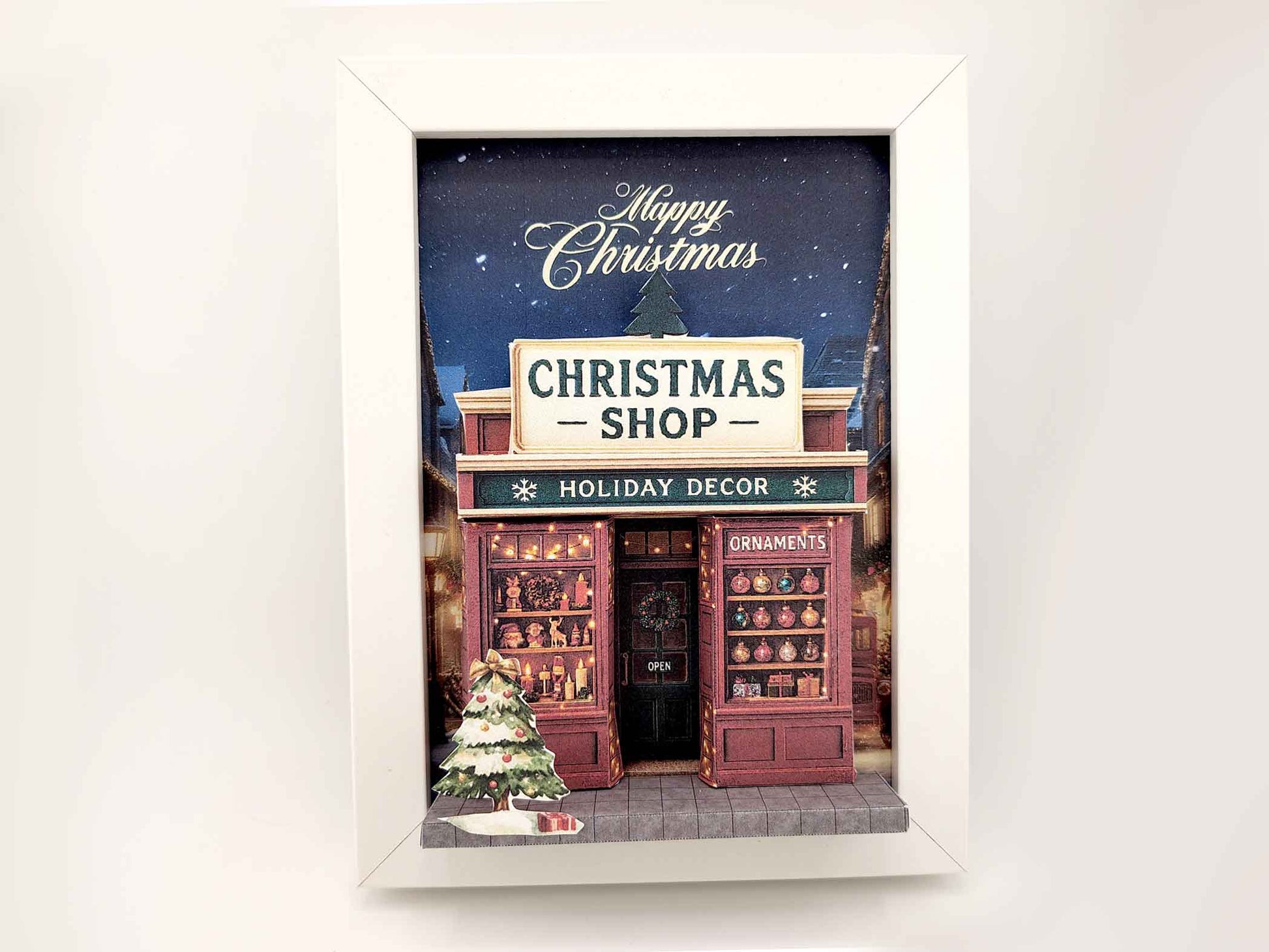 PickScene Christmas  shop on street 5x7 photo frame with background for DIY a Christmas presents to be a crafting xmas card