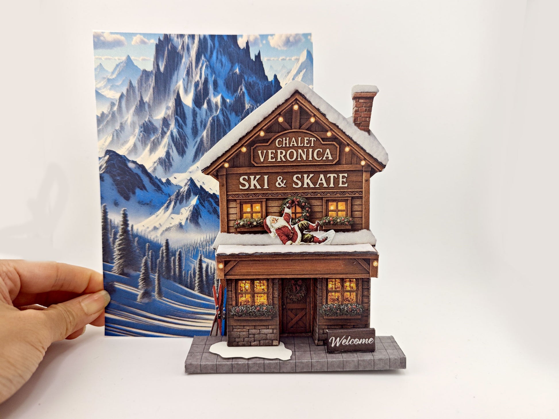 Ski & Skate Christmas Chalet — 7x5 Photo Frame Miniature Shop DIY Craft Kit for Winter & Ski Lovers