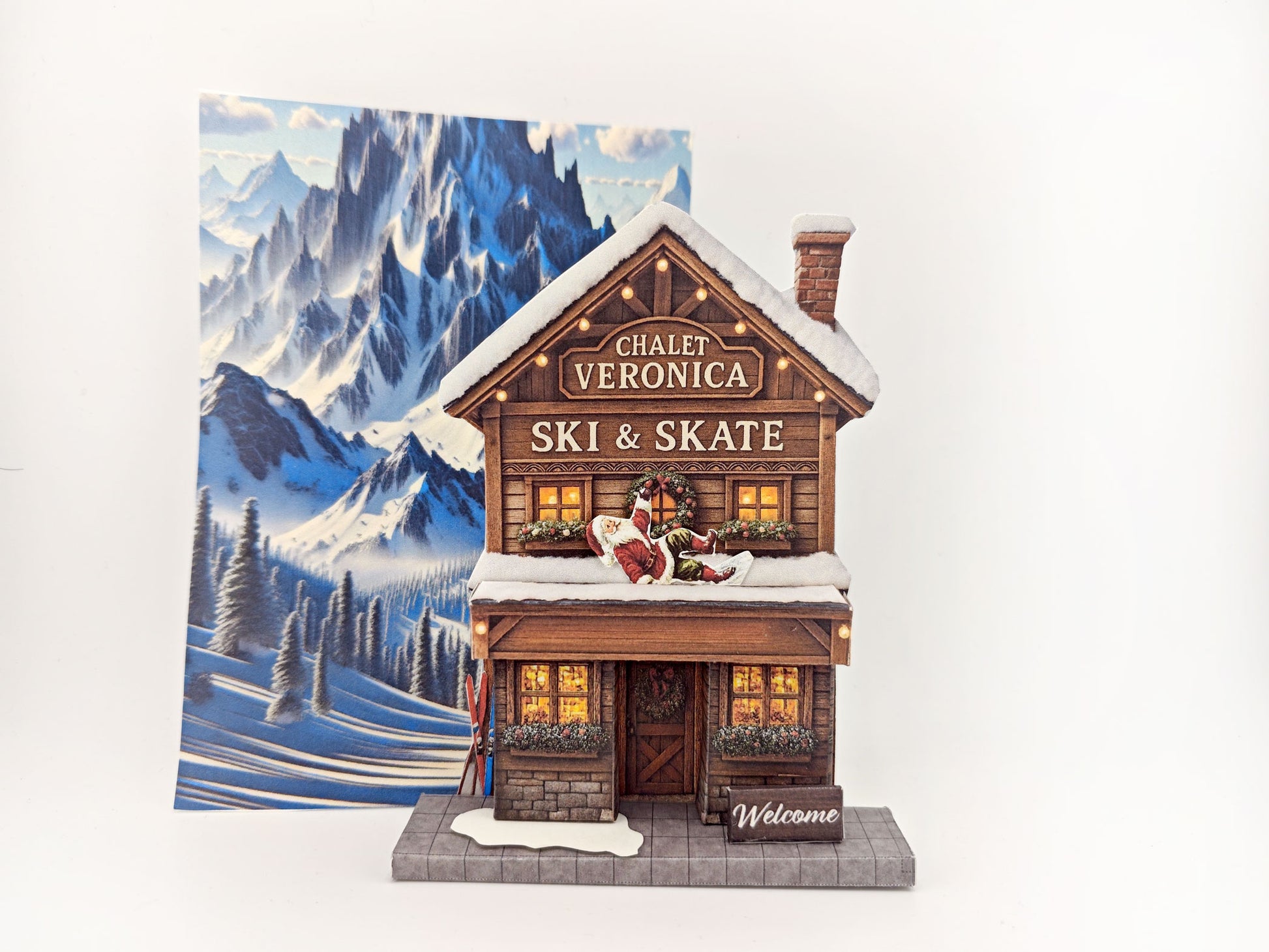 Ski & Skate Christmas Chalet — 7x5 Photo Frame Miniature Shop DIY Craft Kit for Winter & Ski Lovers