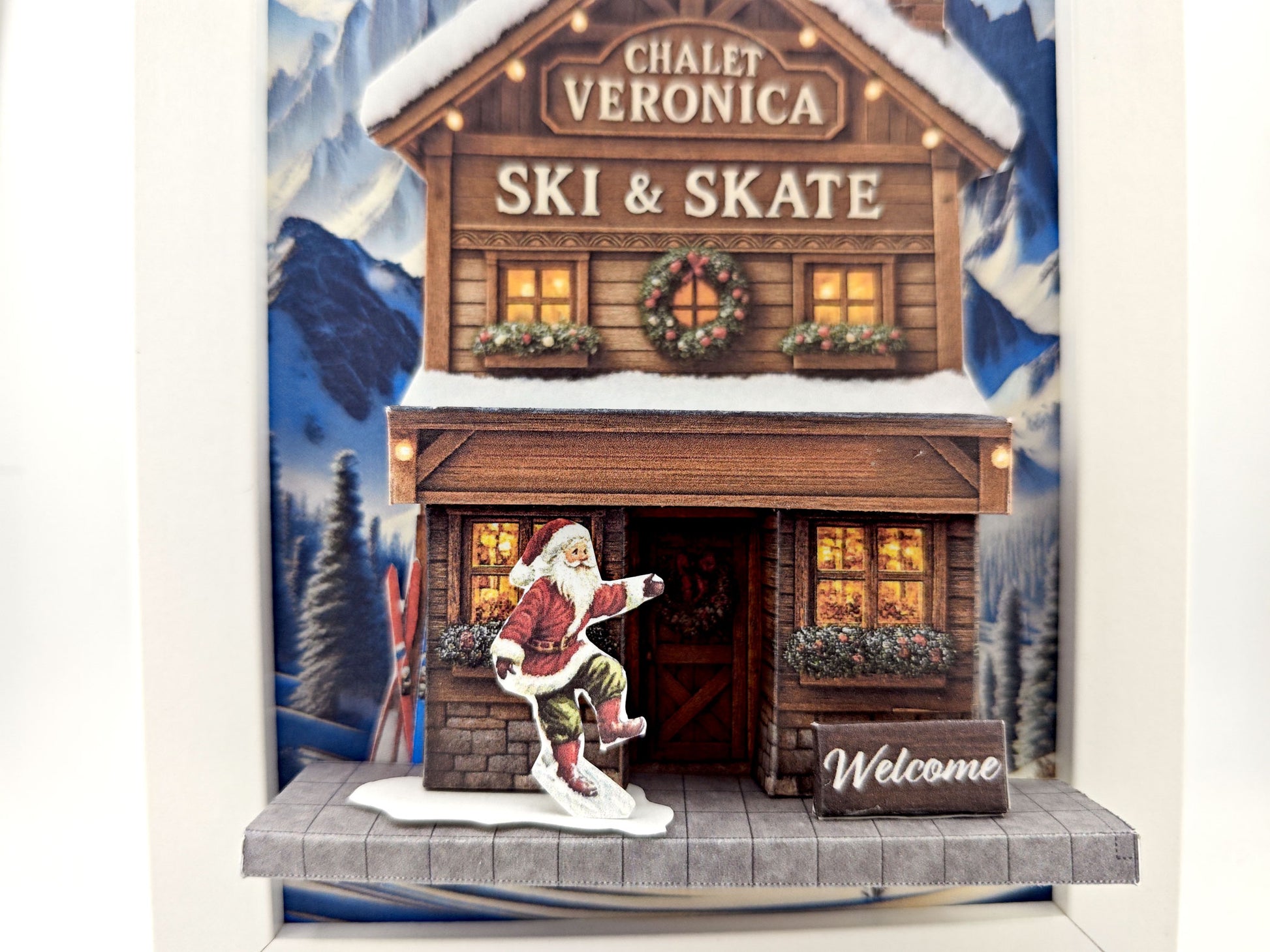 Ski & Skate Christmas Chalet — 7x5 Photo Frame Miniature Shop DIY Craft Kit for Winter & Ski Lovers