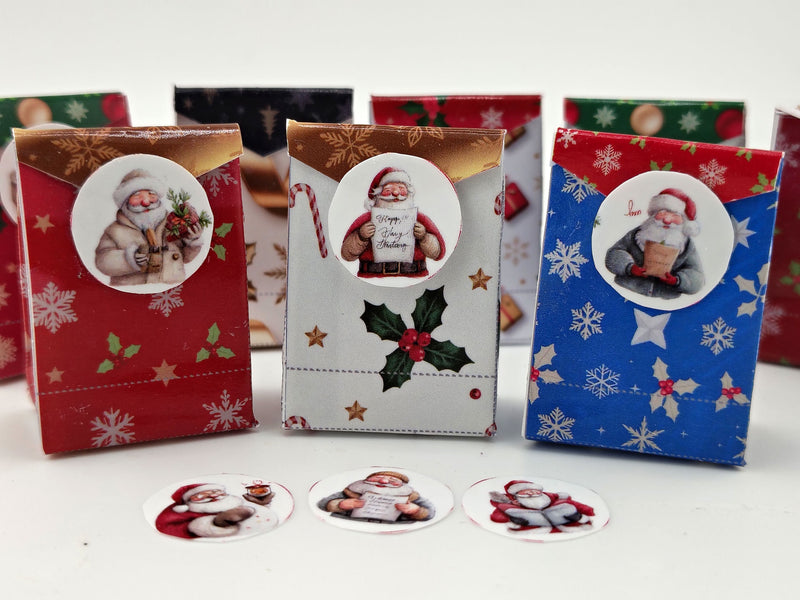 Open bags 8 styles Christmas wrapping bags different colors and styles with Santa stickers for dollhouse Christmas setting or gift 11:12