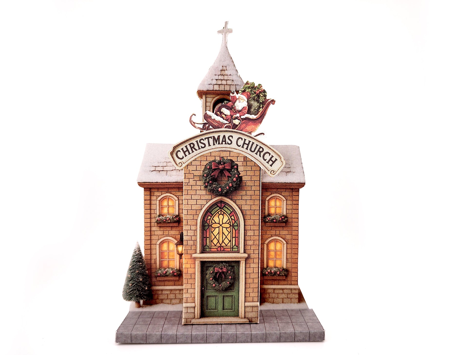 Santa house pocket Christmas ornaments set, printable DIY paper crafts for tree and journaling décor