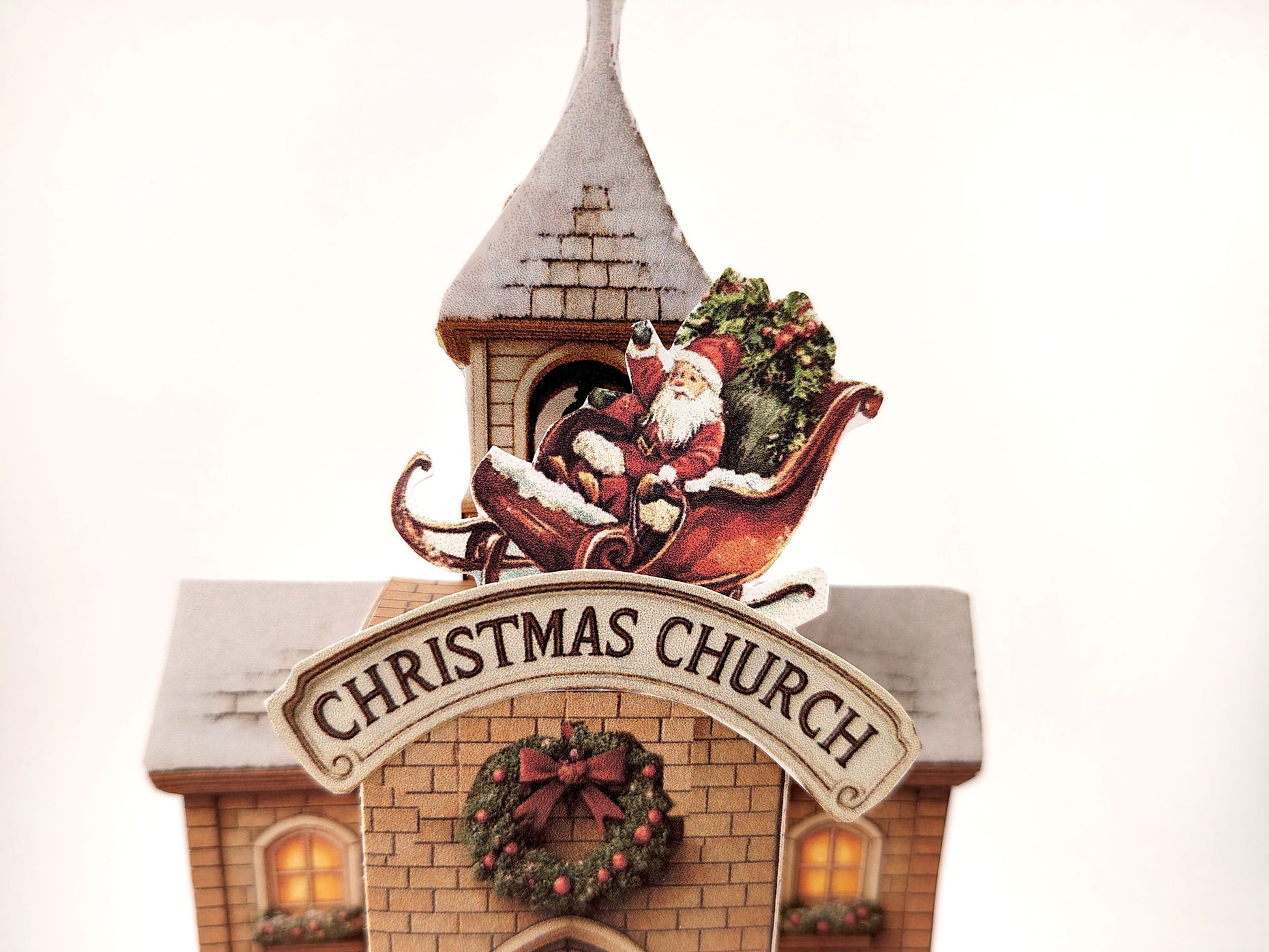 Santa house pocket Christmas ornaments set, printable DIY paper crafts for tree and journaling décor