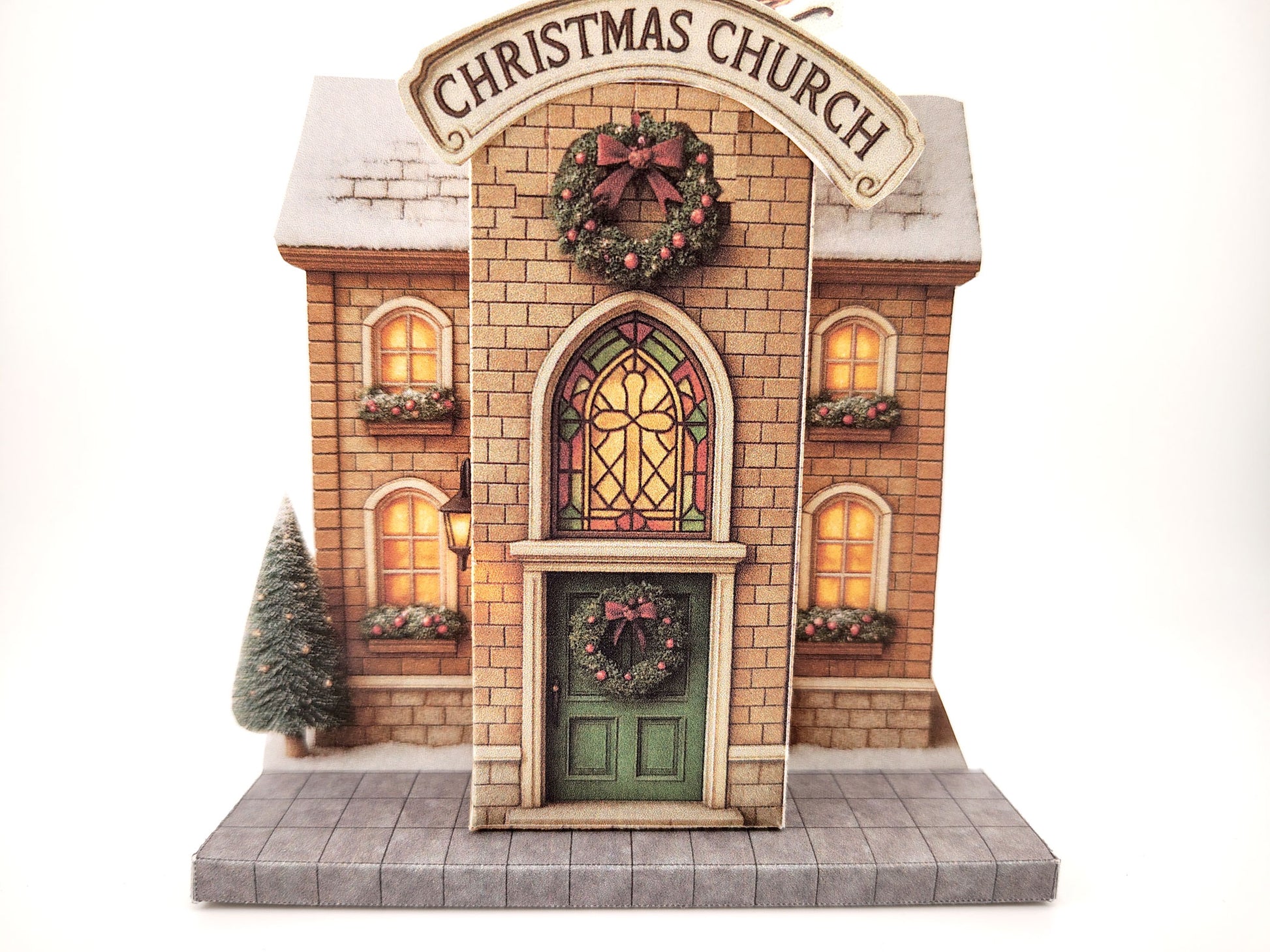 Santa house pocket Christmas ornaments set, printable DIY paper crafts for tree and journaling décor