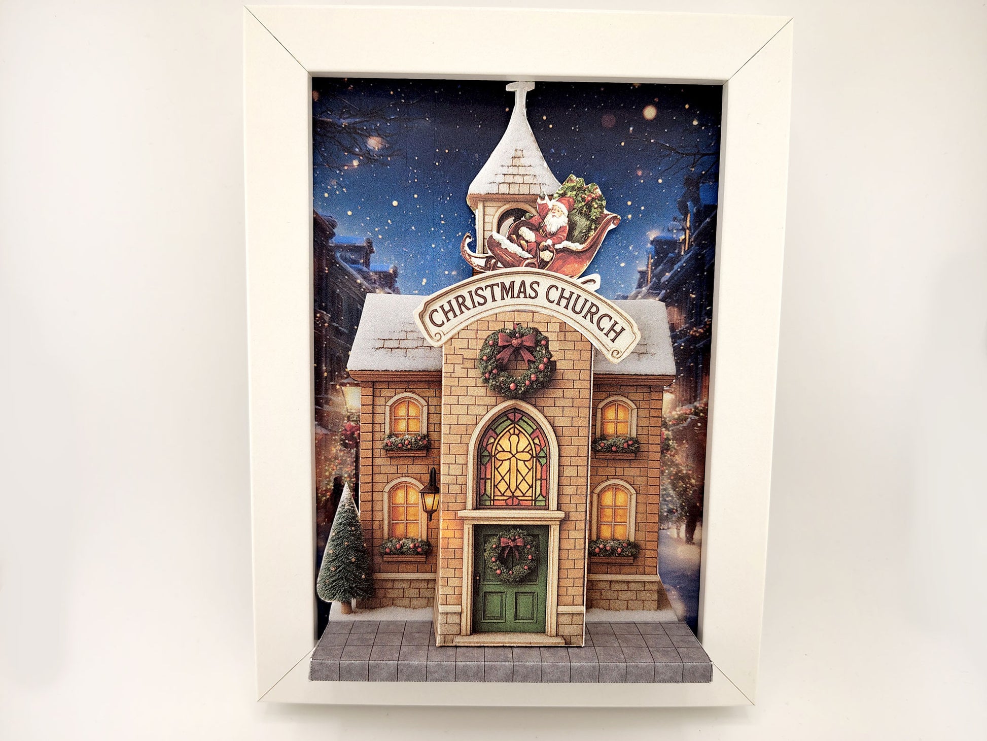 Santa house pocket Christmas ornaments set, printable DIY paper crafts for tree and journaling décor