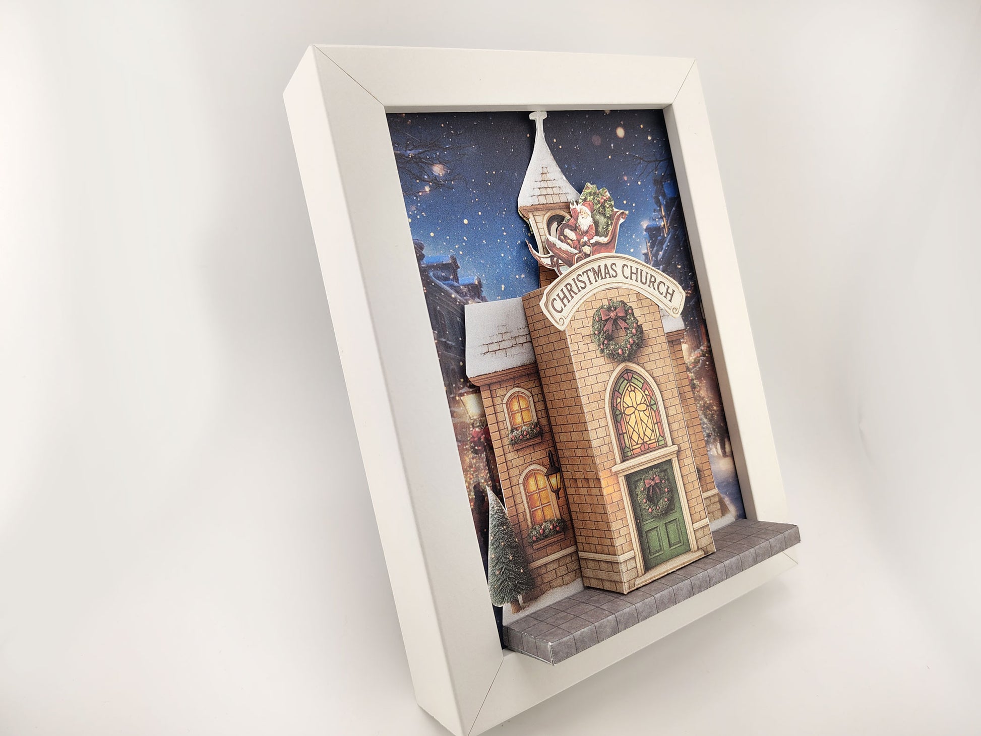 Santa house pocket Christmas ornaments set, printable DIY paper crafts for tree and journaling décor