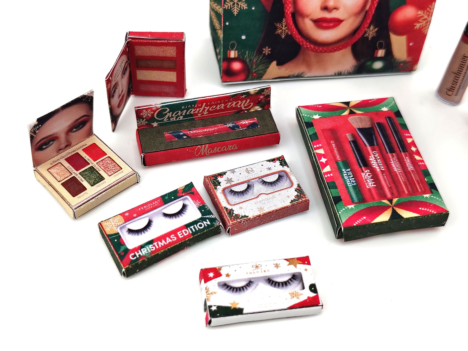 Christmas Make Up 13 styles xmas gift present for dollhouse Christmas setting or gift 1:6 and 1:12, Festival cosmetic tools
