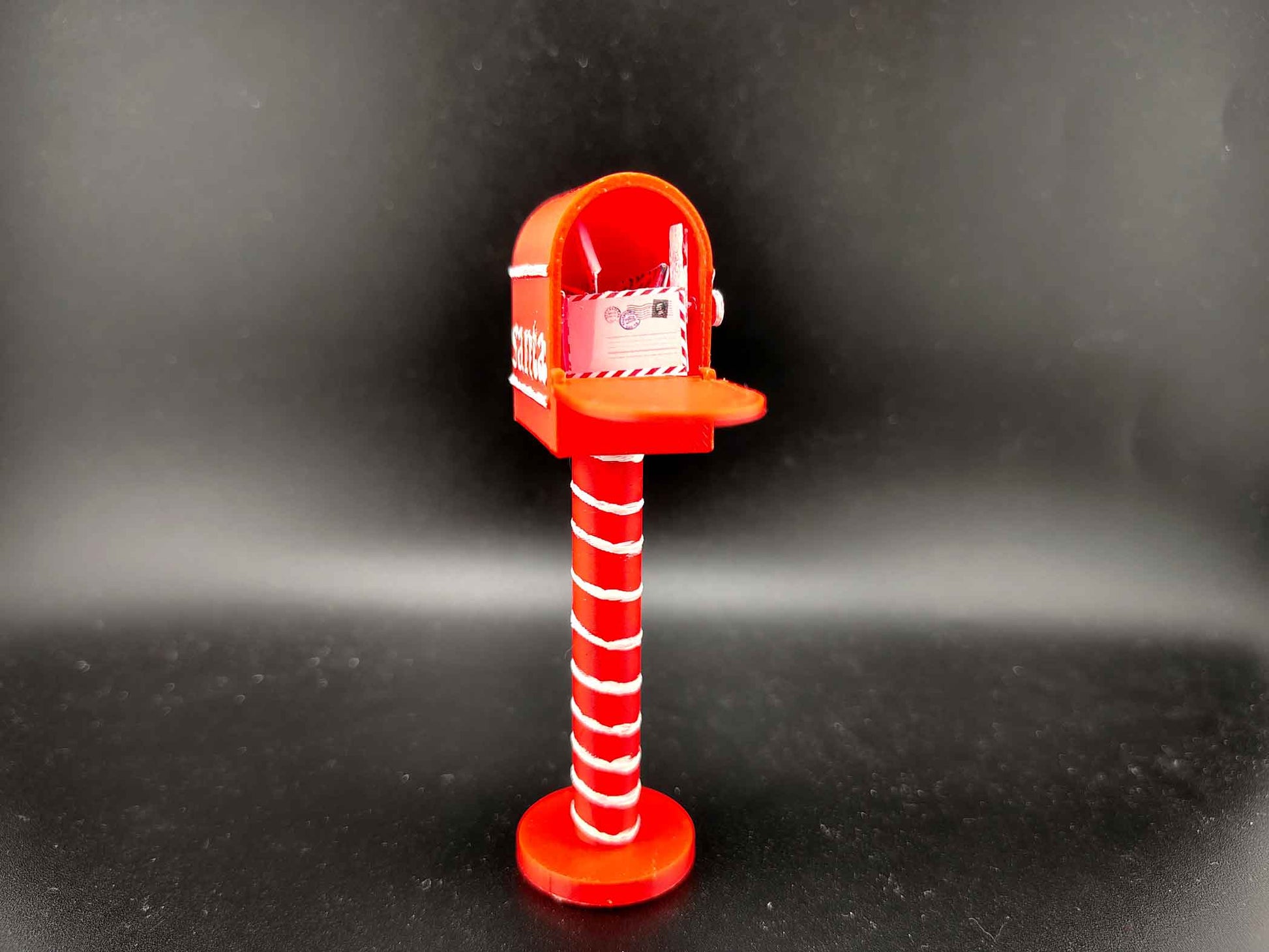 Openable Santa Christmas Mail Box with Envelope and Christmas card for 1:12 dollhouse outdoor decoration, mechanic 3d toy