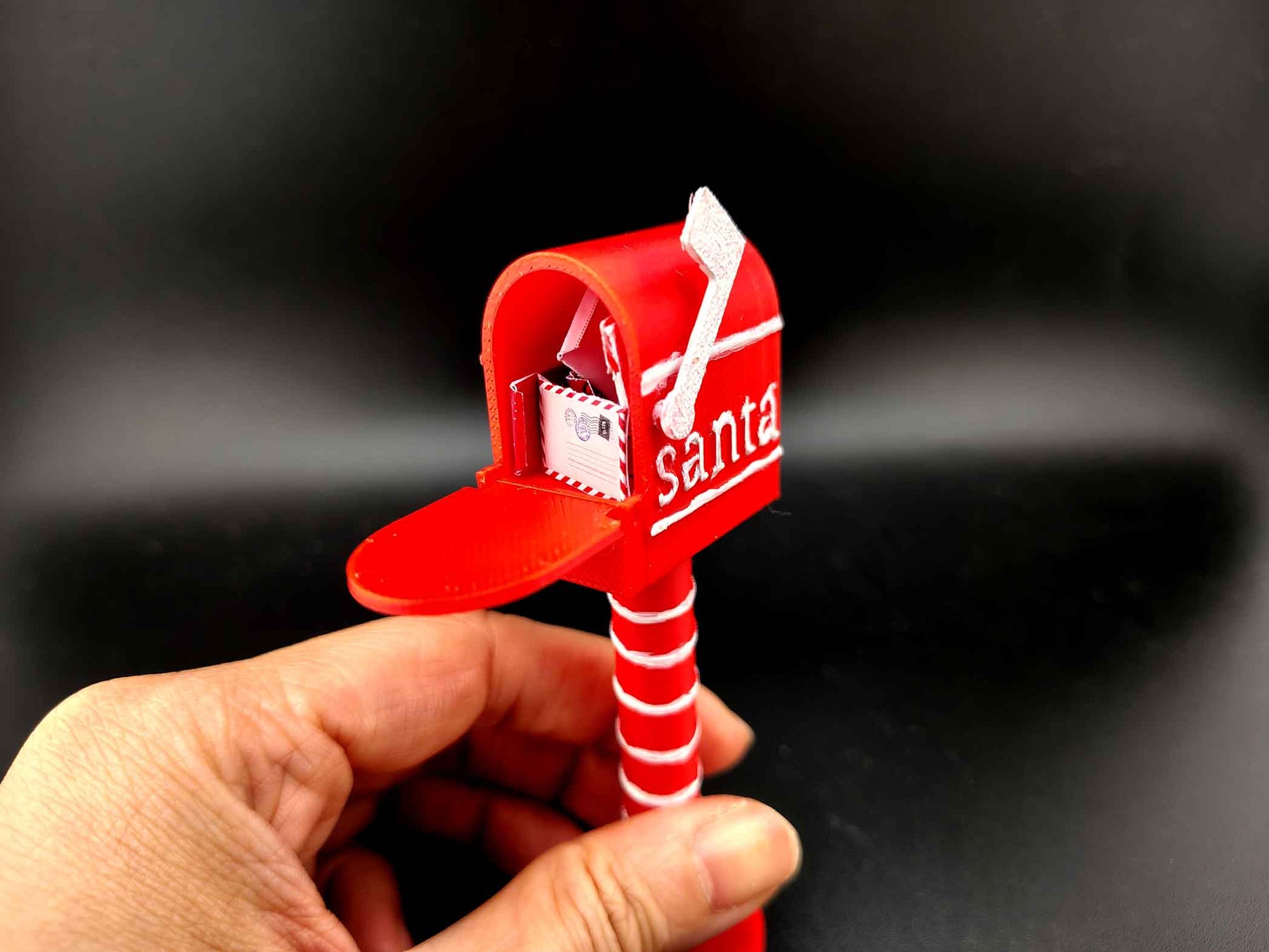 Openable Santa Christmas Mail Box with Envelope and Christmas card for 1:12 dollhouse outdoor decoration, mechanic 3d toy