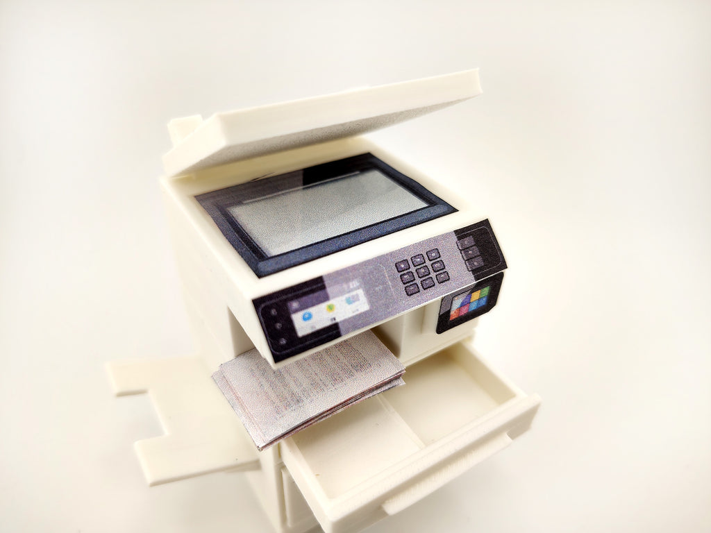 High quality Office Printer STL file for 1:12 dollhouse print and documents included, office equipment, office diorama