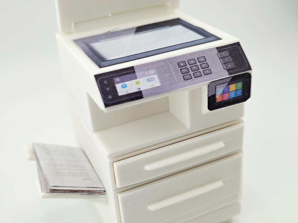 High quality Office Printer STL file for 1:12 dollhouse print and documents included, office equipment, office diorama