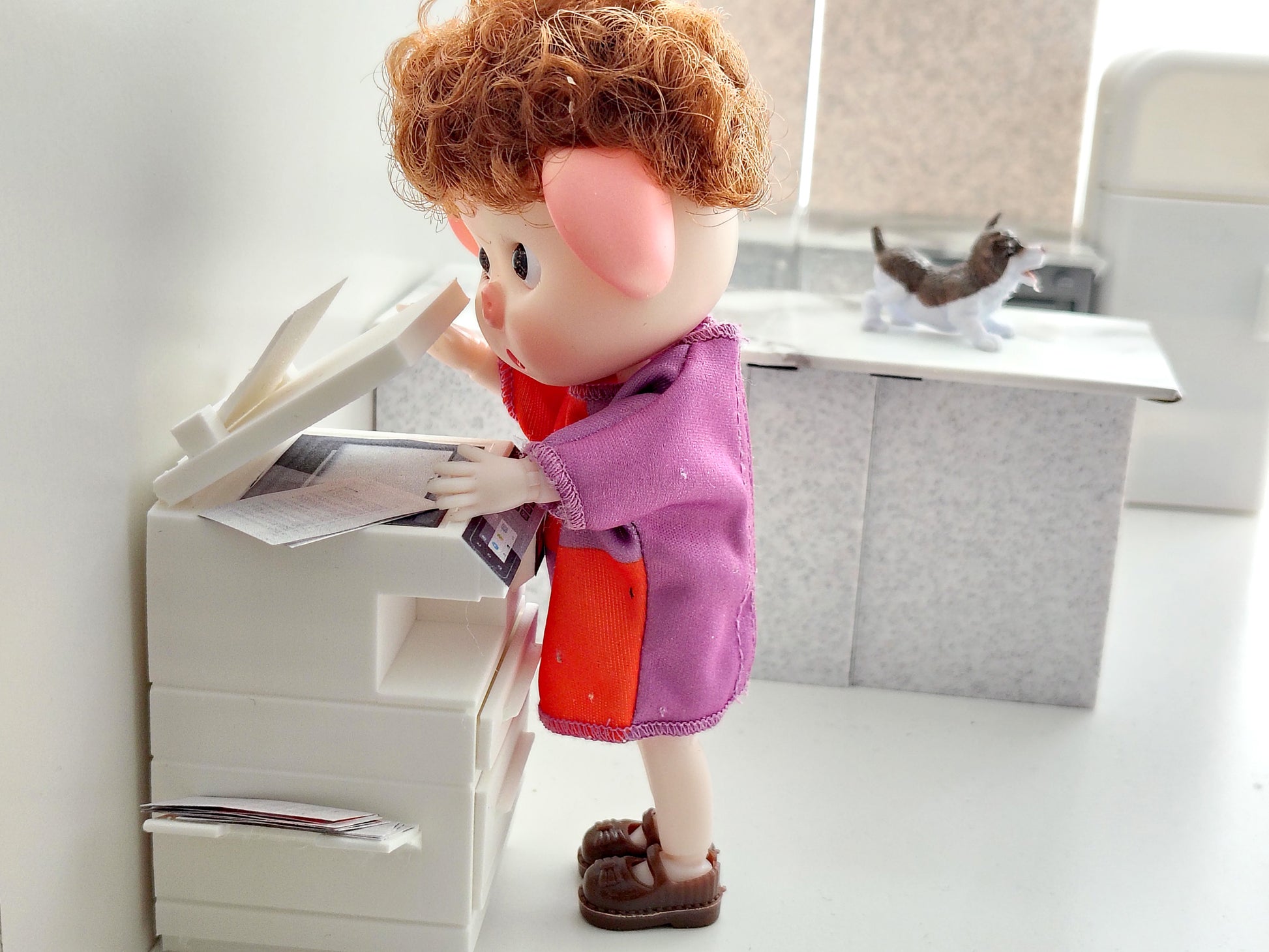 High quality Office Printer STL file for 1:12 dollhouse print and documents included, office equipment, office diorama