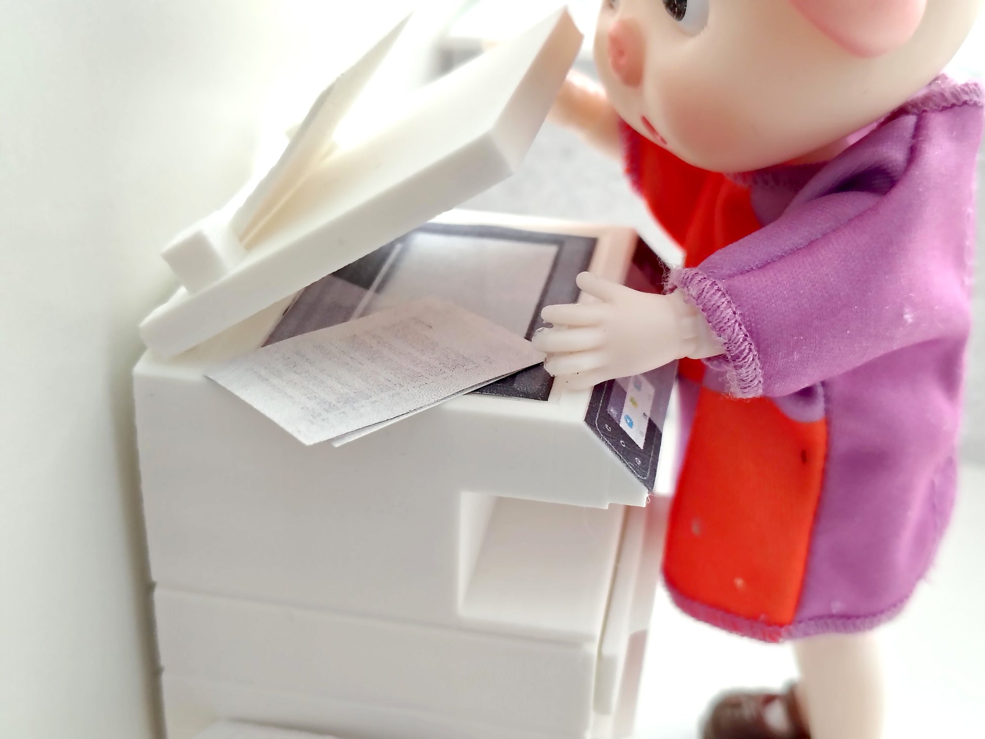 High quality Office Printer STL file for 1:12 dollhouse print and documents included, office equipment, office diorama