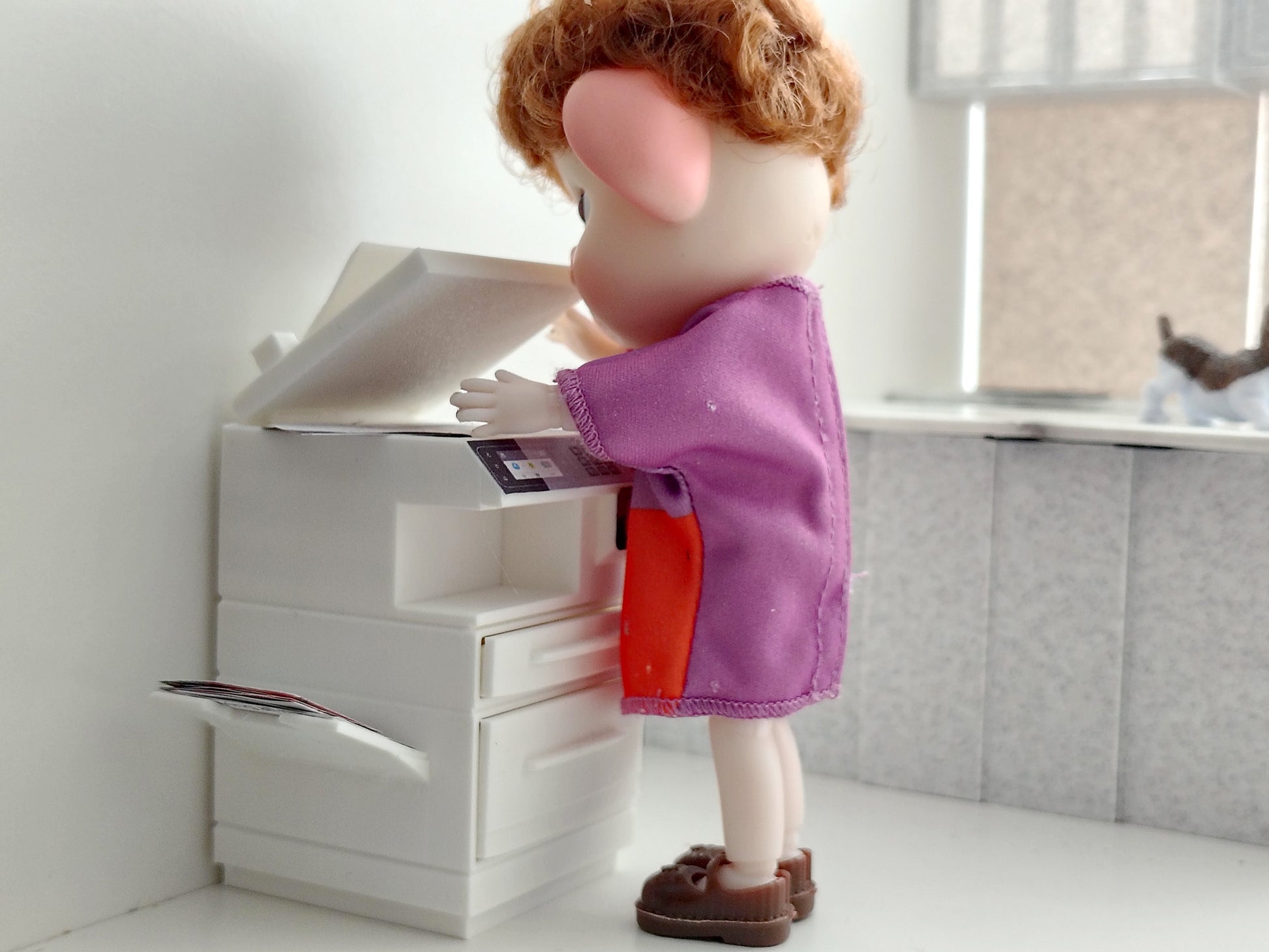 High quality Office Printer STL file for 1:12 dollhouse print and documents included, office equipment, office diorama