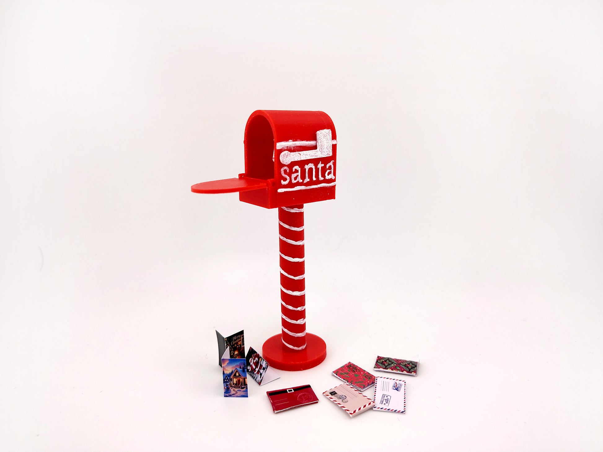Openable Santa Christmas Mail Box with Envelope and Christmas card for 1:12 dollhouse outdoor decoration, mechanic 3d toy