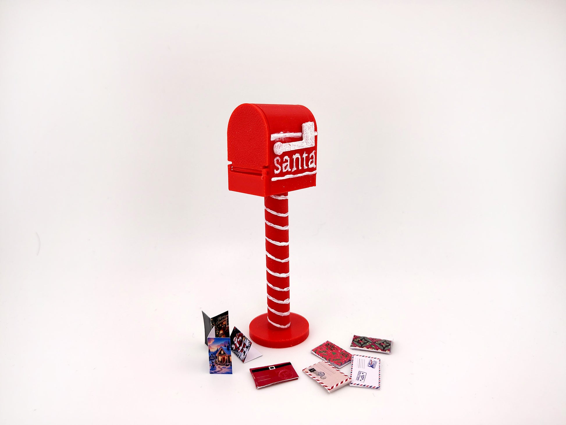 Openable Santa Christmas Mail Box with Envelope and Christmas card for 1:12 dollhouse outdoor decoration, mechanic 3d toy