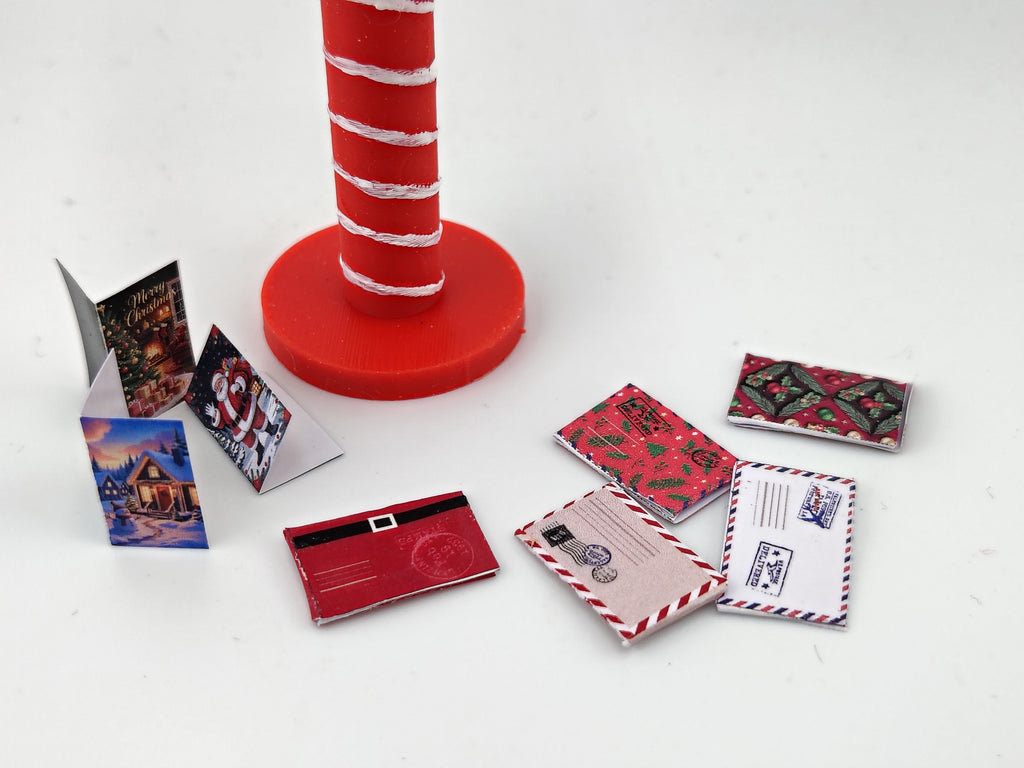 Openable Santa Christmas Mail Box with Envelope and Christmas card for 1:12 dollhouse outdoor decoration, mechanic 3d toy