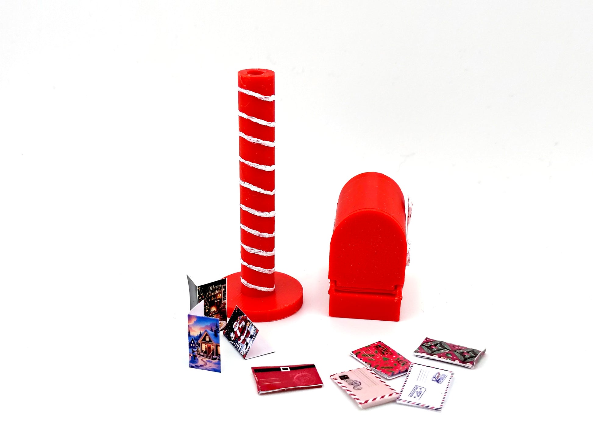 Openable Santa Christmas Mail Box with Envelope and Christmas card for 1:12 dollhouse outdoor decoration, mechanic 3d toy