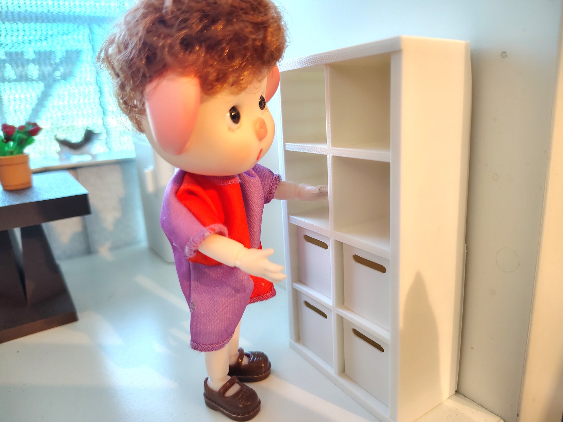 1:12 book shelf and organizers for office and home, three books are included, office equipment, office diorama
