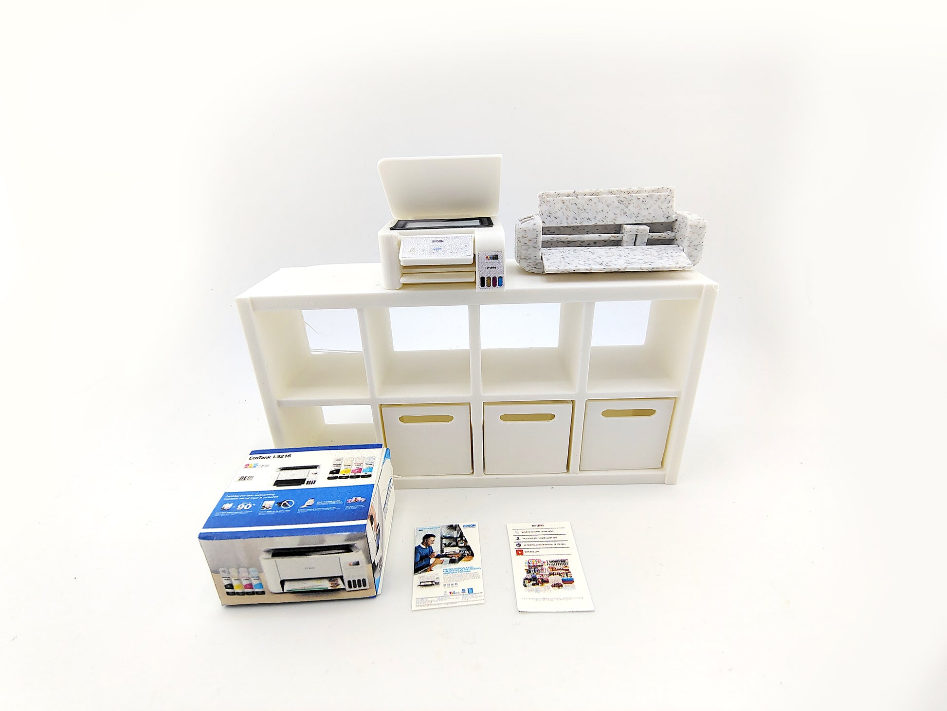 1:12 Ecotank printer for small office and home, books and prints are included, office equipment, office diorama