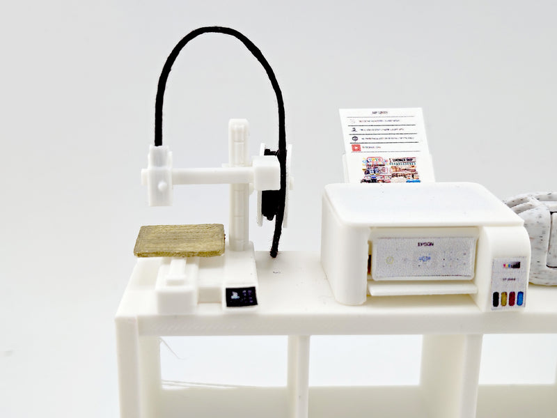 1:12 3D printer and filament spool STL file,  prints are included, office equipment, office diorama dollhouse