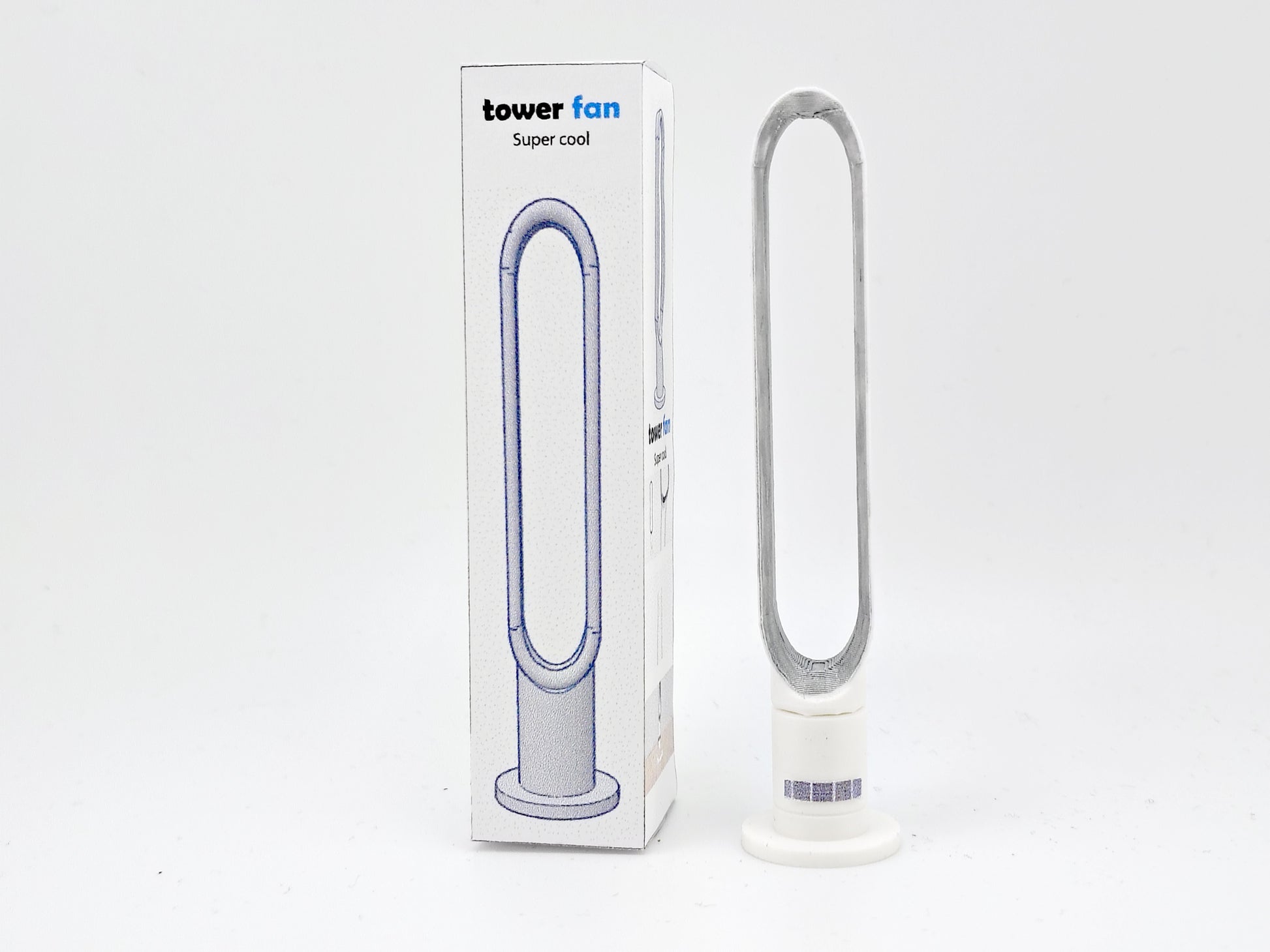 1:12 scale tower fan STL file with box & printable details , DIY 3D print dollhouse appliance for modern furniture miniature diorama scene