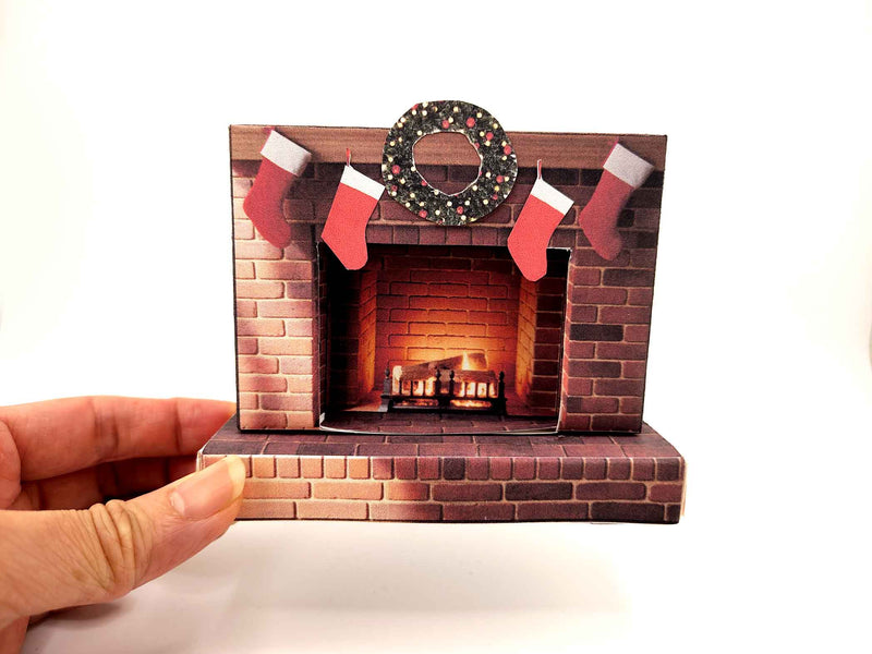 Christmas Fireplace Miniature Kit – 1:12 Scale Dollhouse Living Room Diorama (Digital Download)