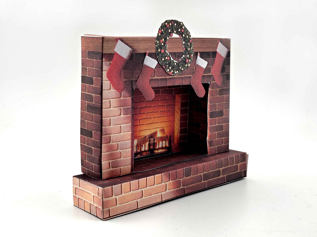 Christmas Red Brick Fireplace  Printable Kit — 1:12 Dollhouse Miniature Furniture for Living Room Diorama (DIY Digital Download)