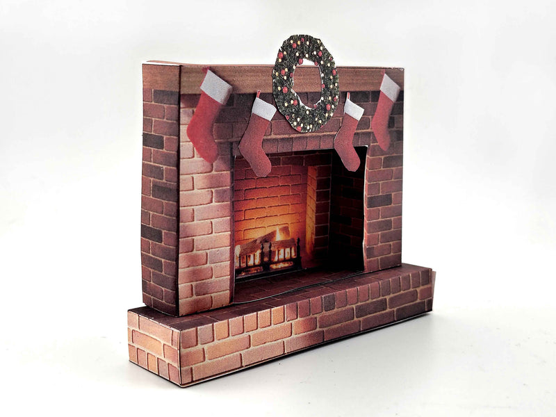 Christmas Fireplace Miniature Kit – 1:12 Scale Dollhouse Living Room Diorama (Digital Download)