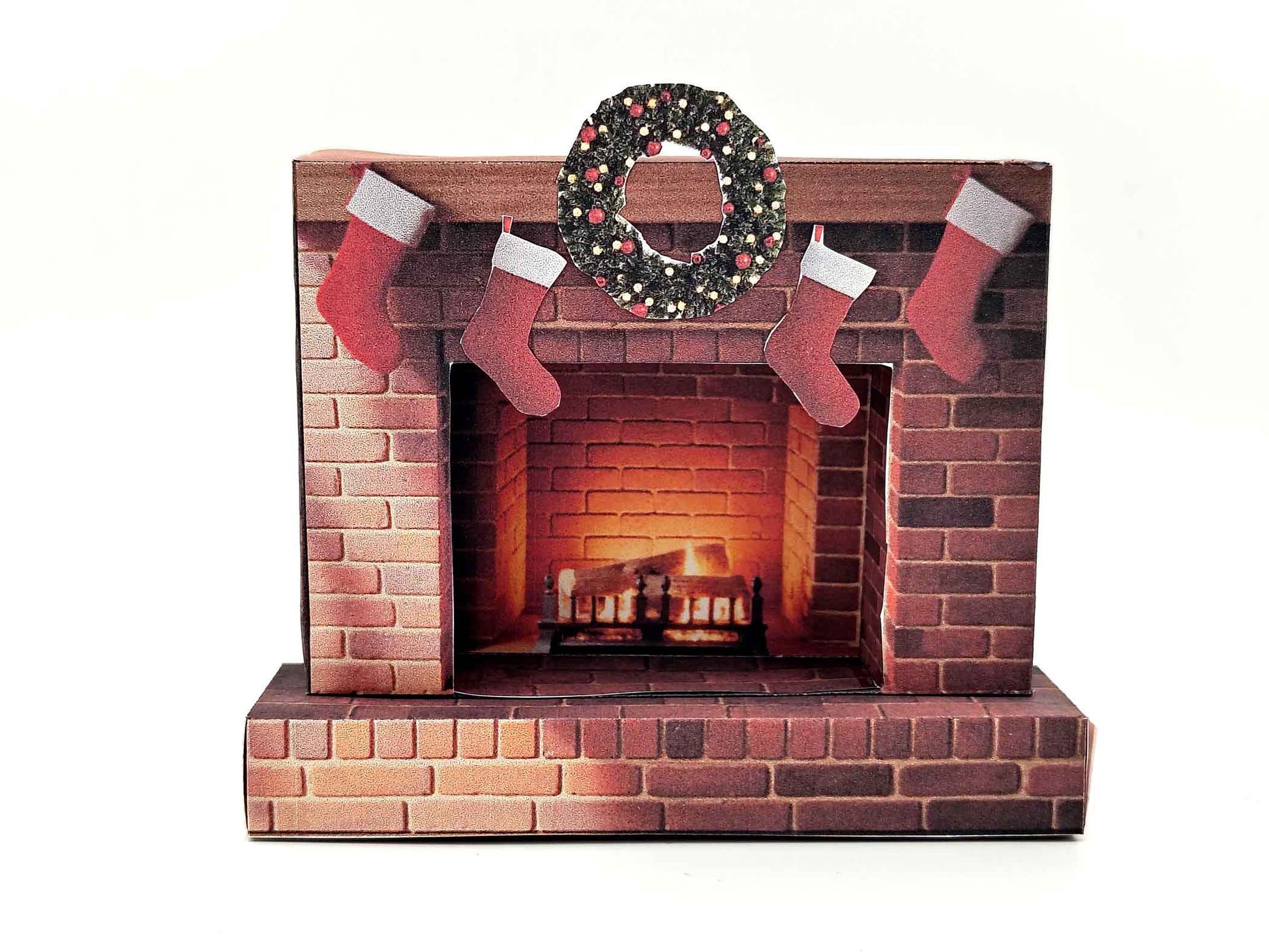 Christmas Red Brick Fireplace  Printable Kit — 1:12 Dollhouse Miniature Furniture for Living Room Diorama (DIY Digital Download)