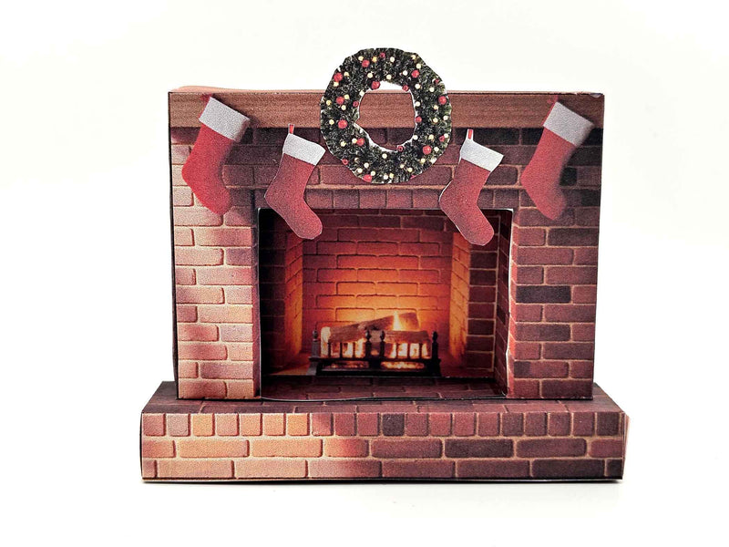 Christmas Fireplace Miniature Kit – 1:12 Scale Dollhouse Living Room Diorama (Digital Download)